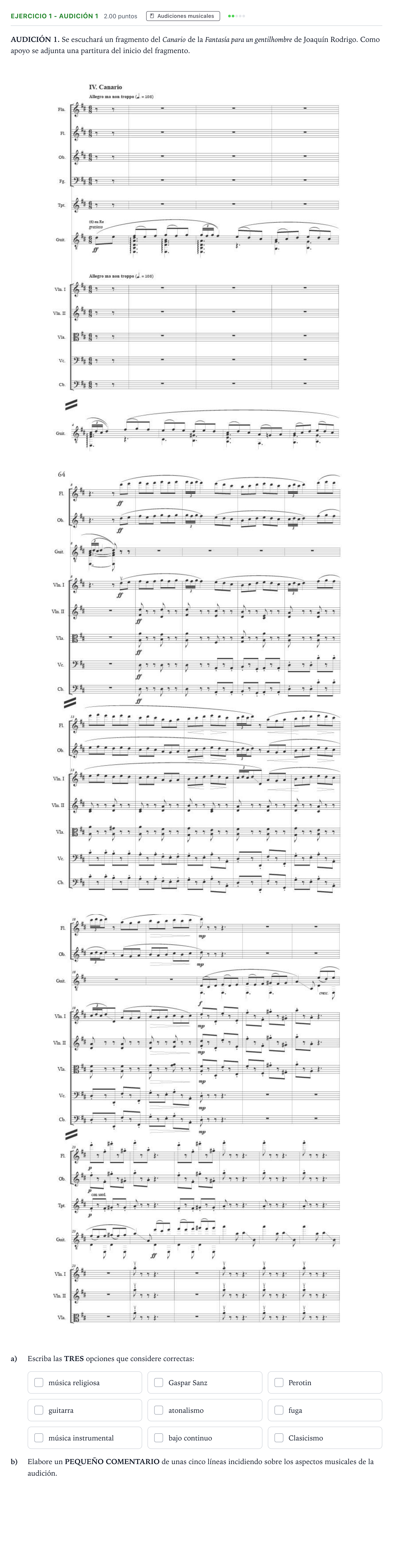 Enunciado: Ejercicio 1 - Audición 1 · Historia de la Música y de la Danza PAU Madrid Modelo 2024