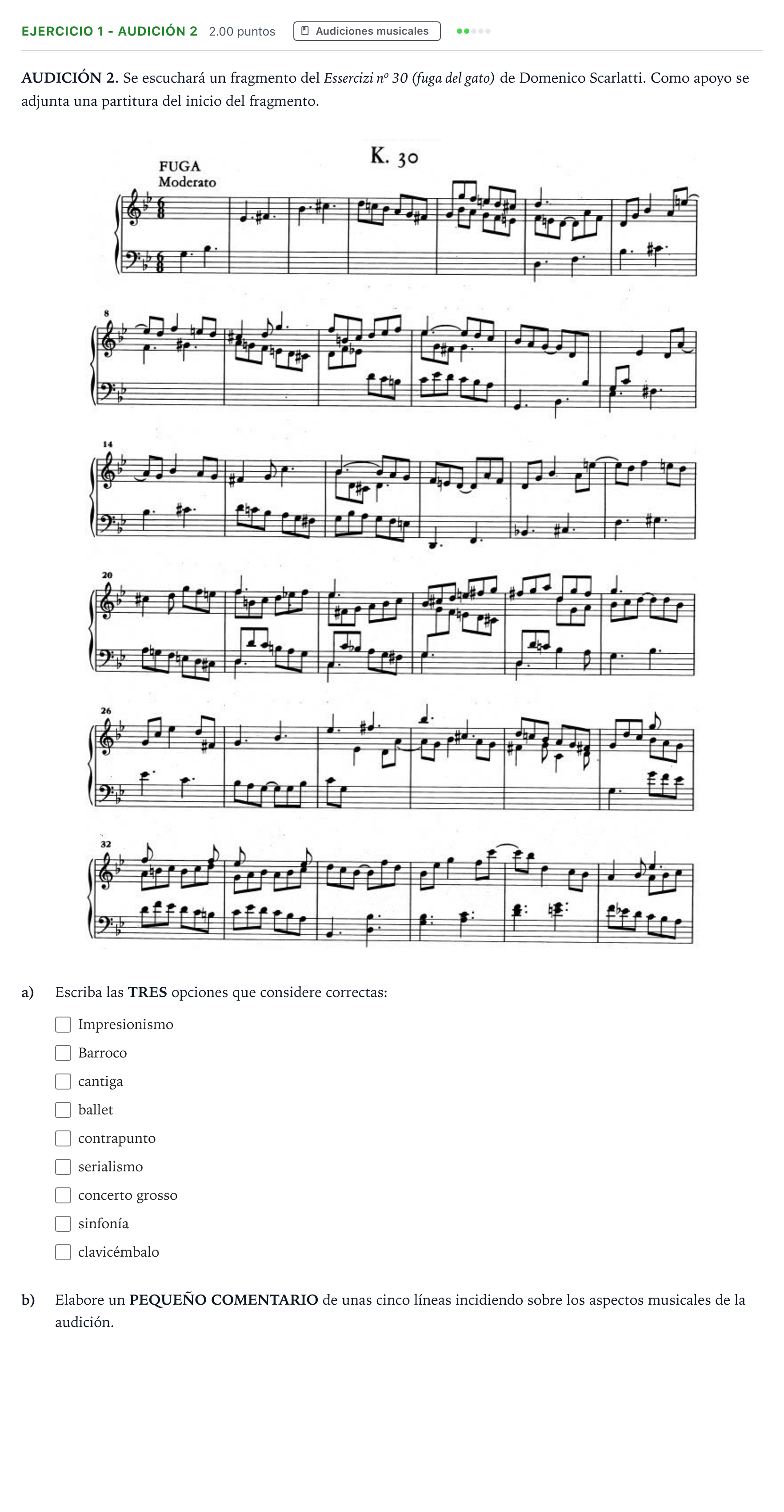 Enunciado: Ejercicio 1 - Audición 2 · Historia de la Música y de la Danza PAU Madrid Modelo 2024