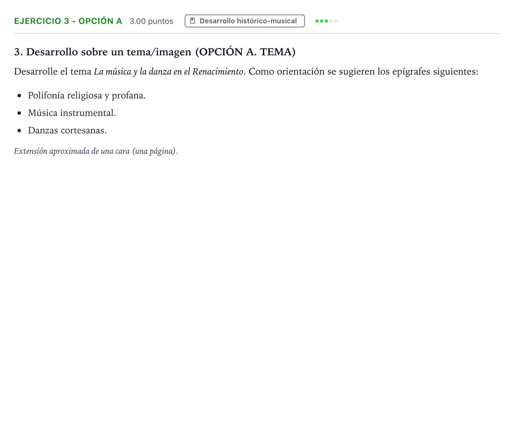 Enunciado: Ejercicio 3 - Opción A · Historia de la Música y de la Danza PAU Madrid Modelo 2024
