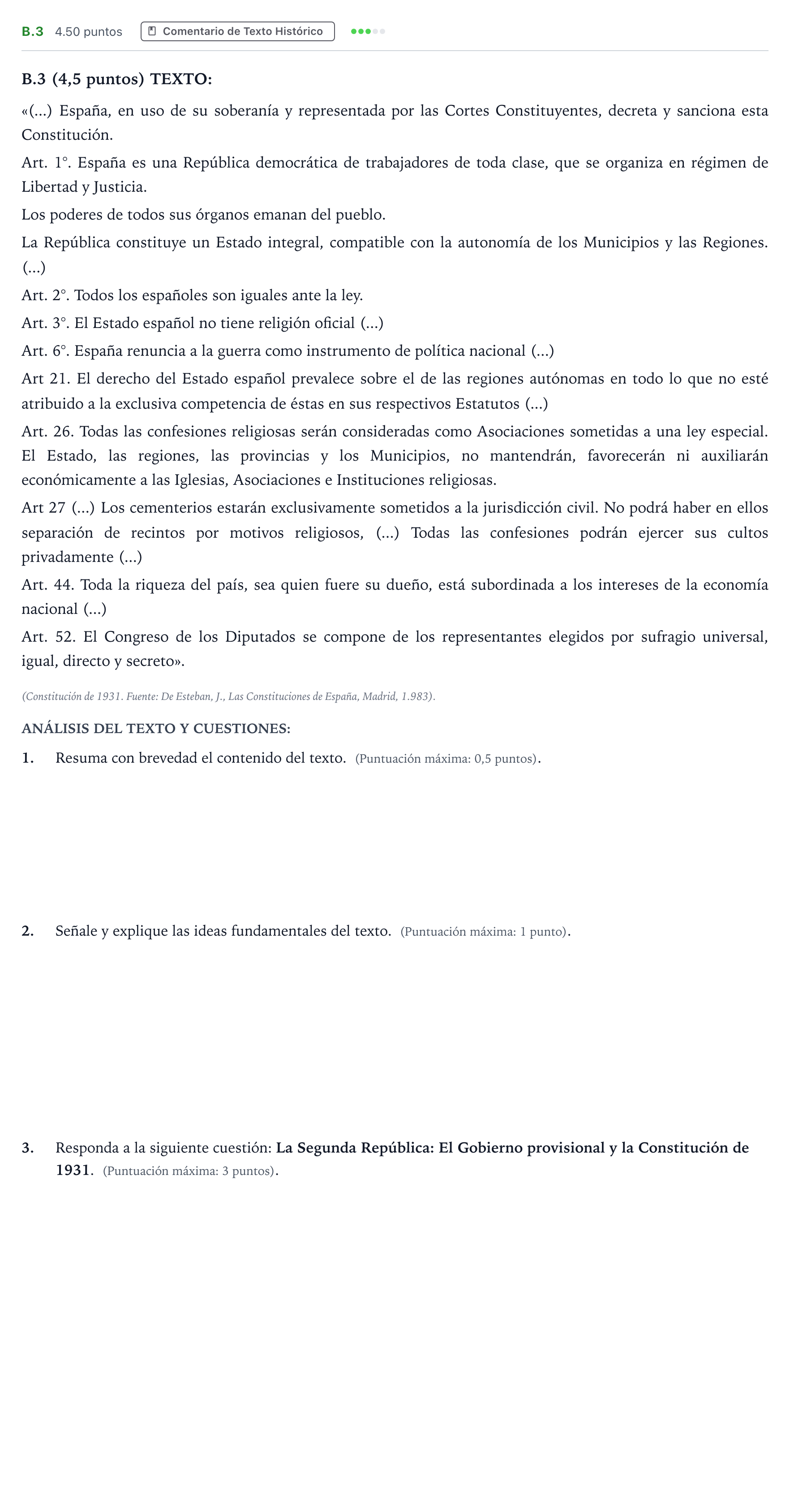 Enunciado: Ejercicio B.3 · Historia de España PAU Madrid Ordinaria Martes 2024