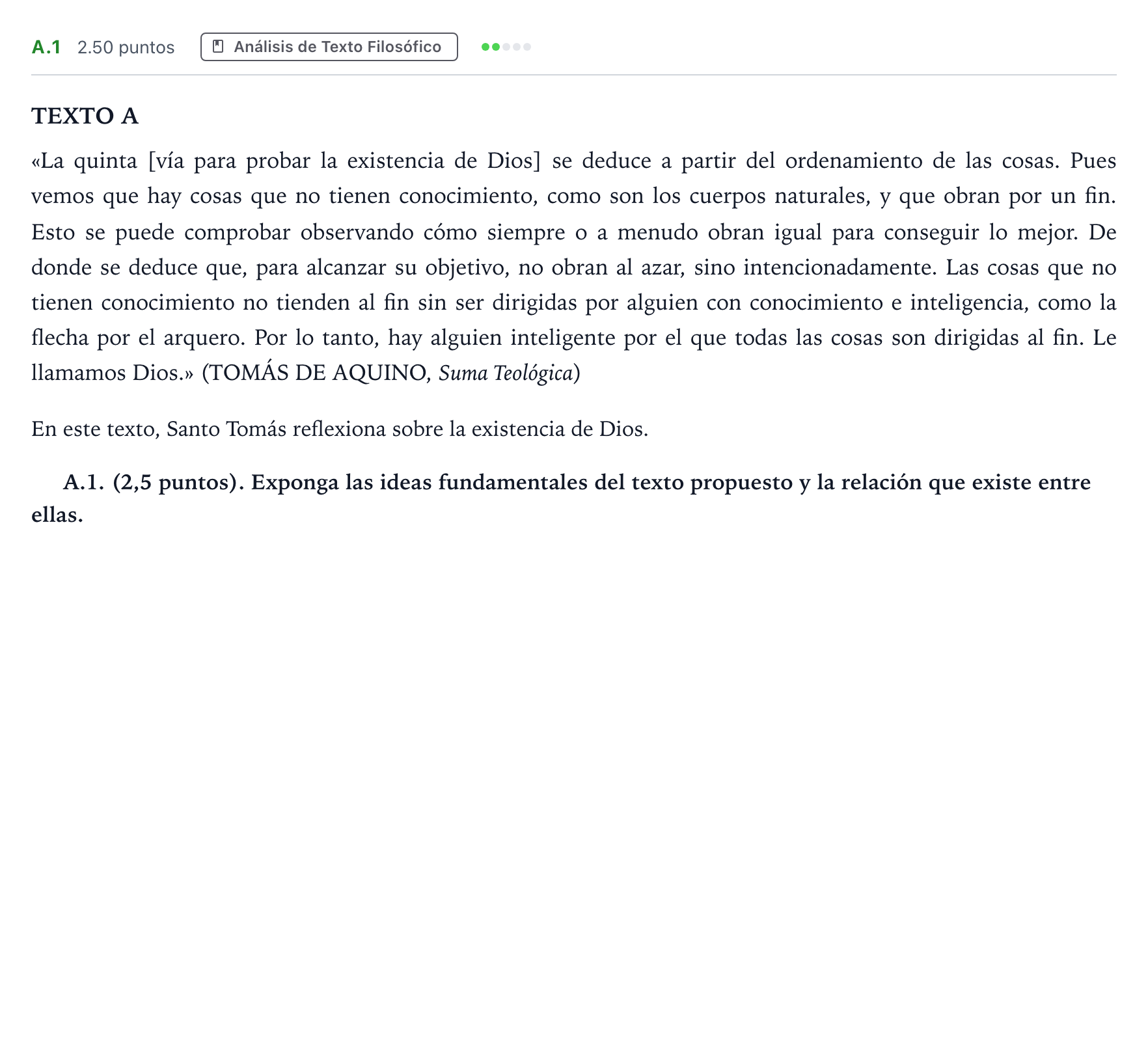 Enunciado: Ejercicio A.1 · Historia de la Filosofía PAU Madrid Ordinaria Lunes 2024