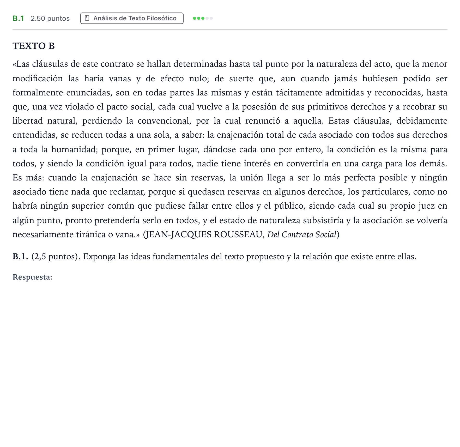 Enunciado: Ejercicio B.1 · Historia de la Filosofía PAU Madrid Ordinaria Lunes 2024