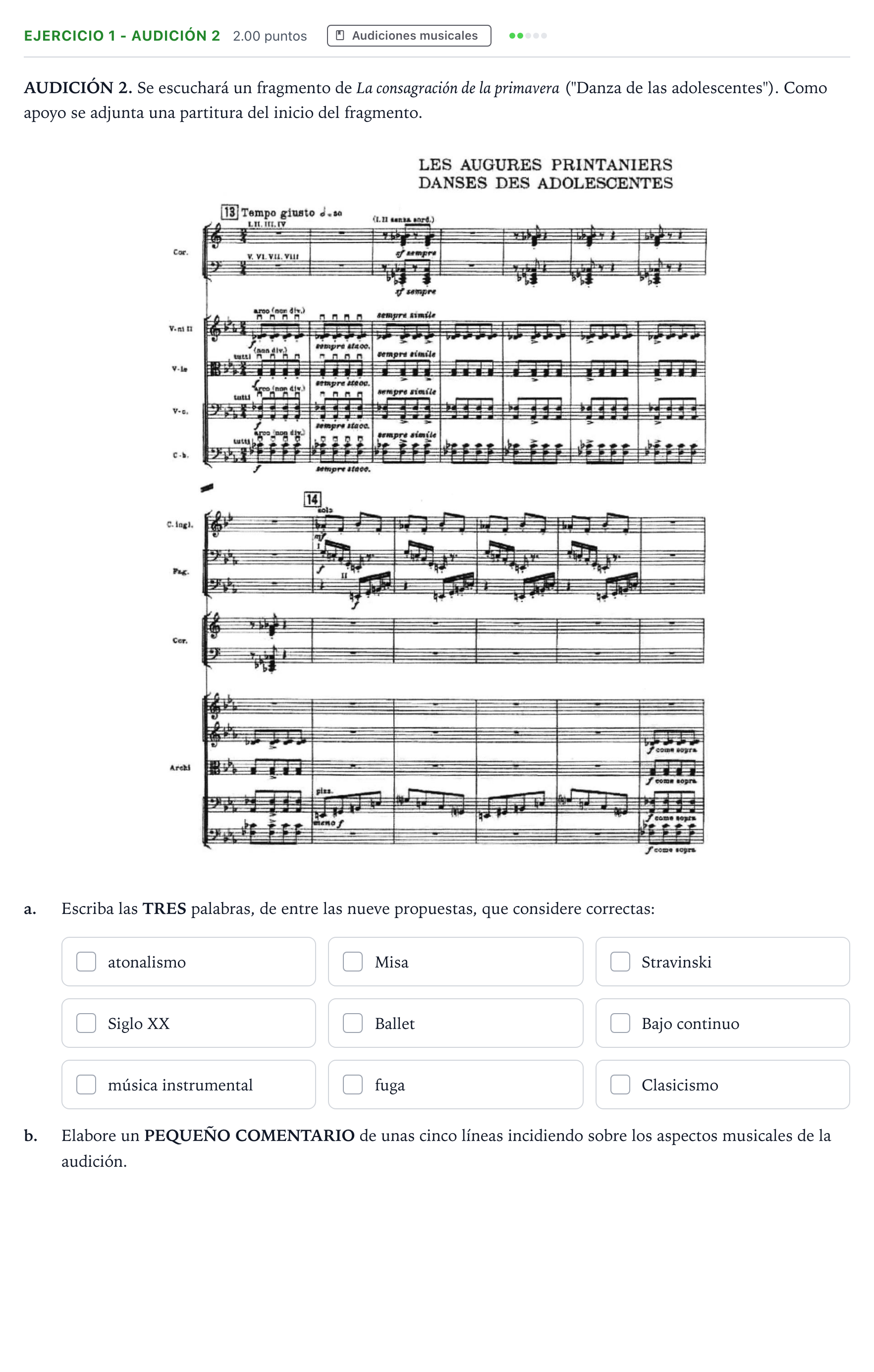 Enunciado: Ejercicio 1 - Audición 2 · Historia de la Música y de la Danza PAU Madrid Ordinaria 2024