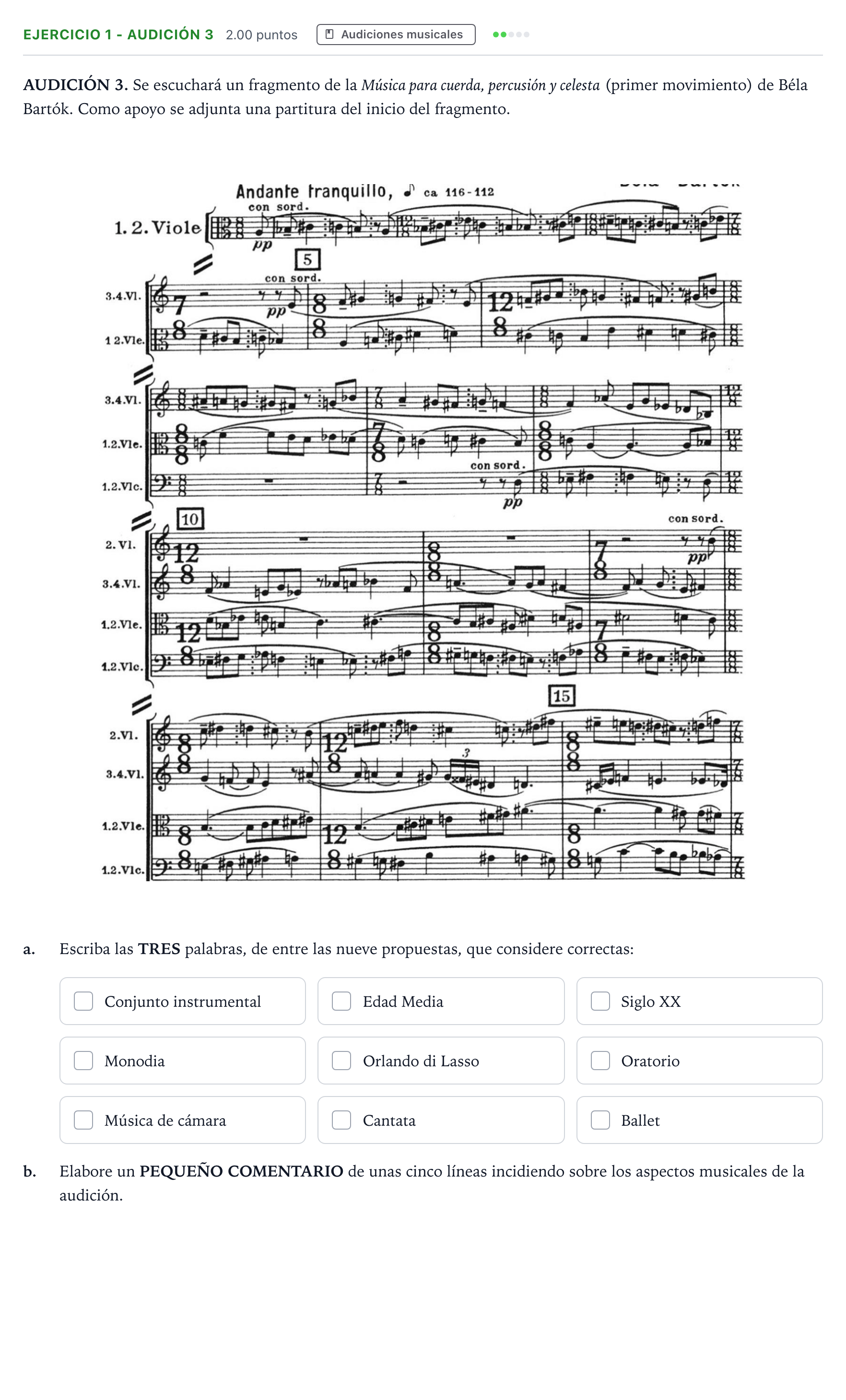 Enunciado: Ejercicio 1 - Audición 3 · Historia de la Música y de la Danza PAU Madrid Ordinaria 2024