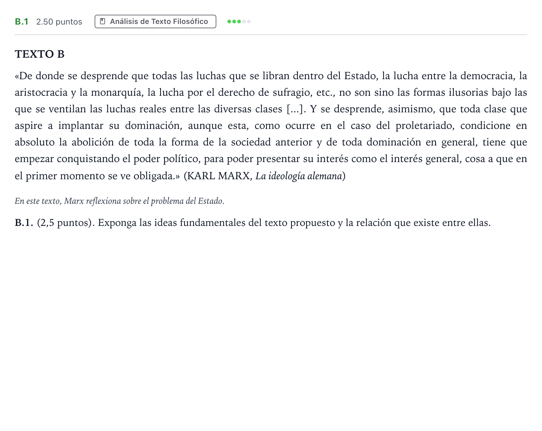 Enunciado: Ejercicio B.1 · Historia de la Filosofía PAU Madrid Ordinaria Martes 2024