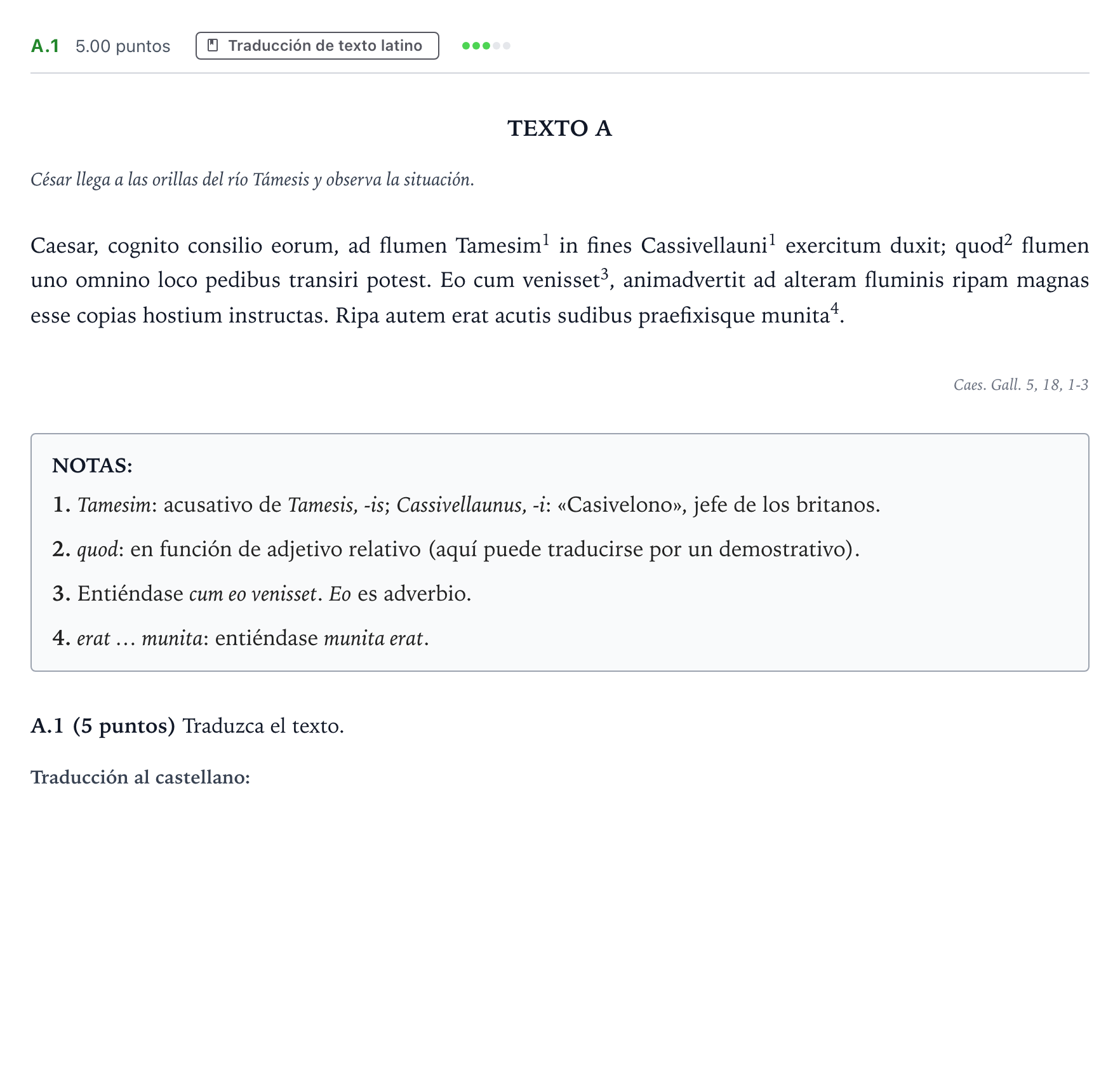 Enunciado: Ejercicio A.1 · Latín II PAU Madrid Extraordinaria 2024