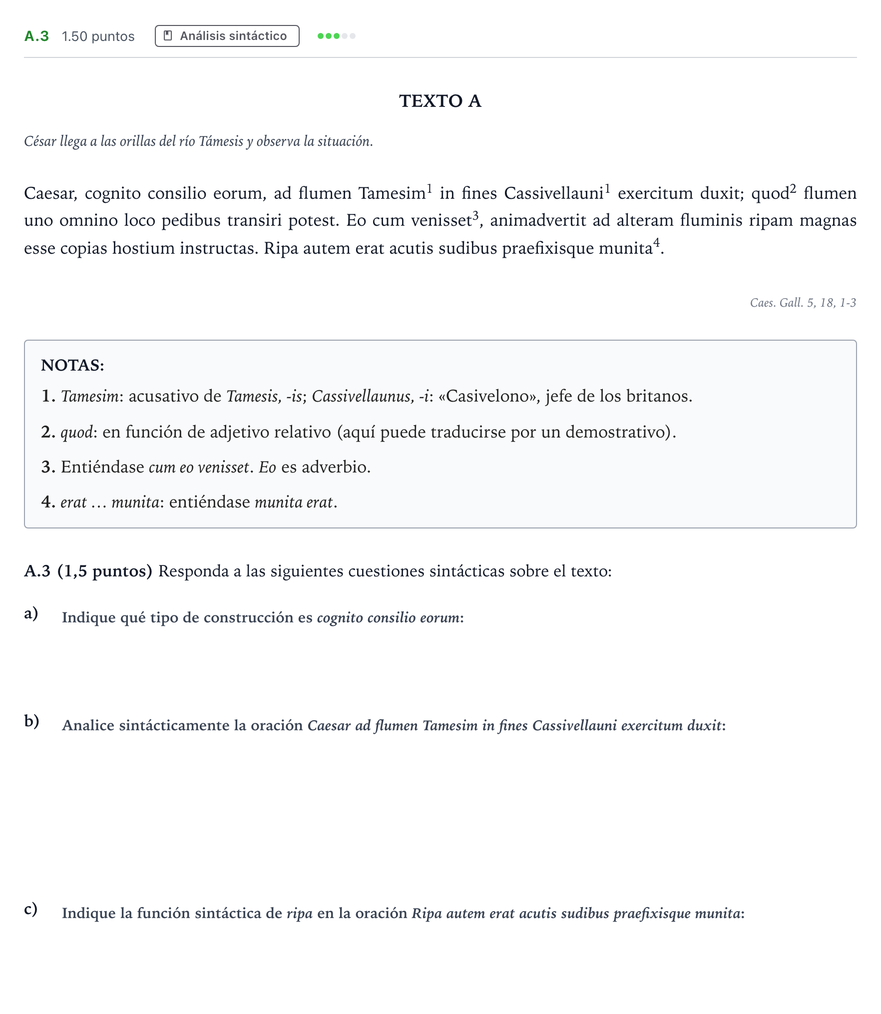 Enunciado: Ejercicio A.3 · Latín II PAU Madrid Extraordinaria 2024
