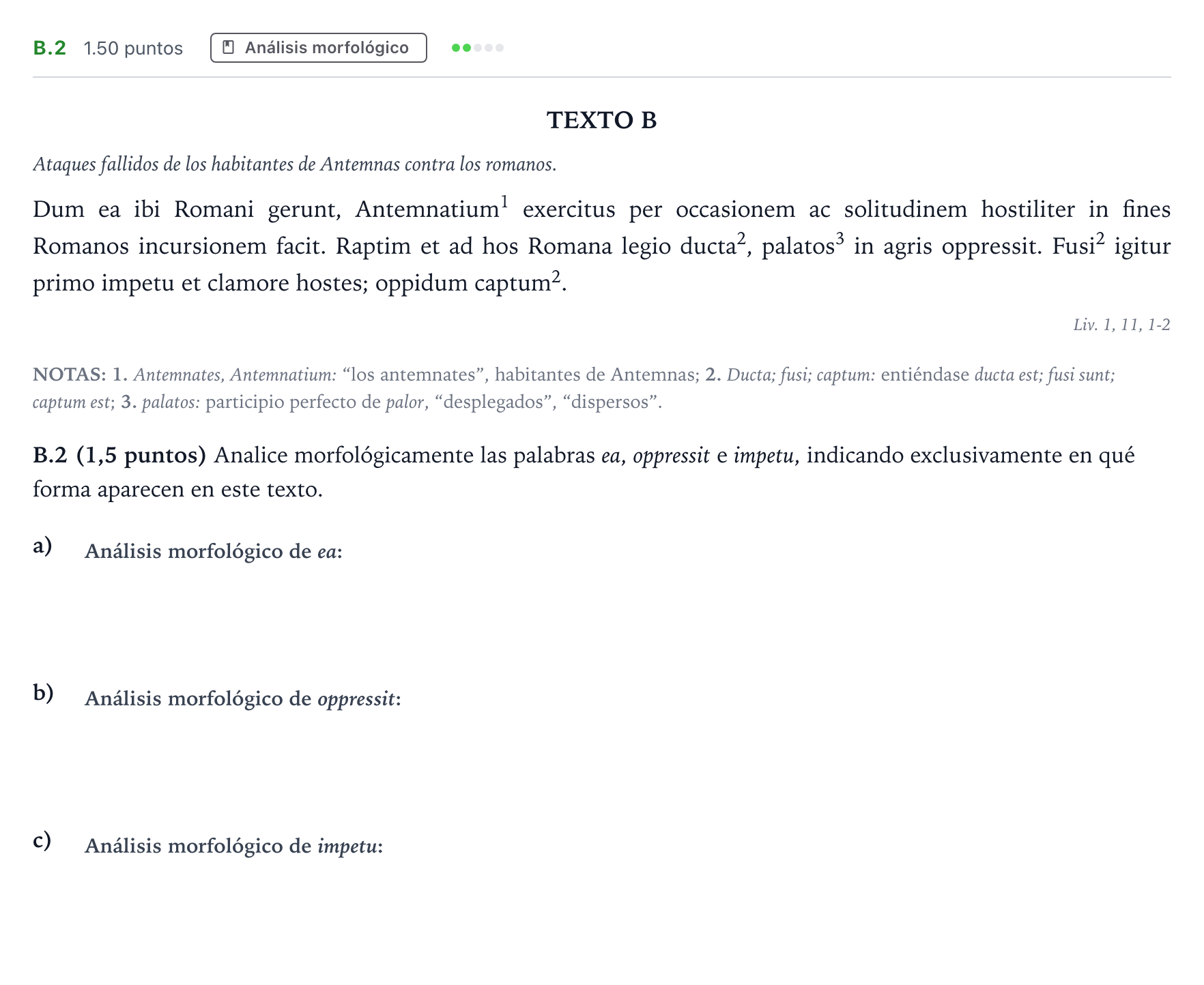 Enunciado: Ejercicio B.2 · Latín II PAU Madrid Extraordinaria 2024