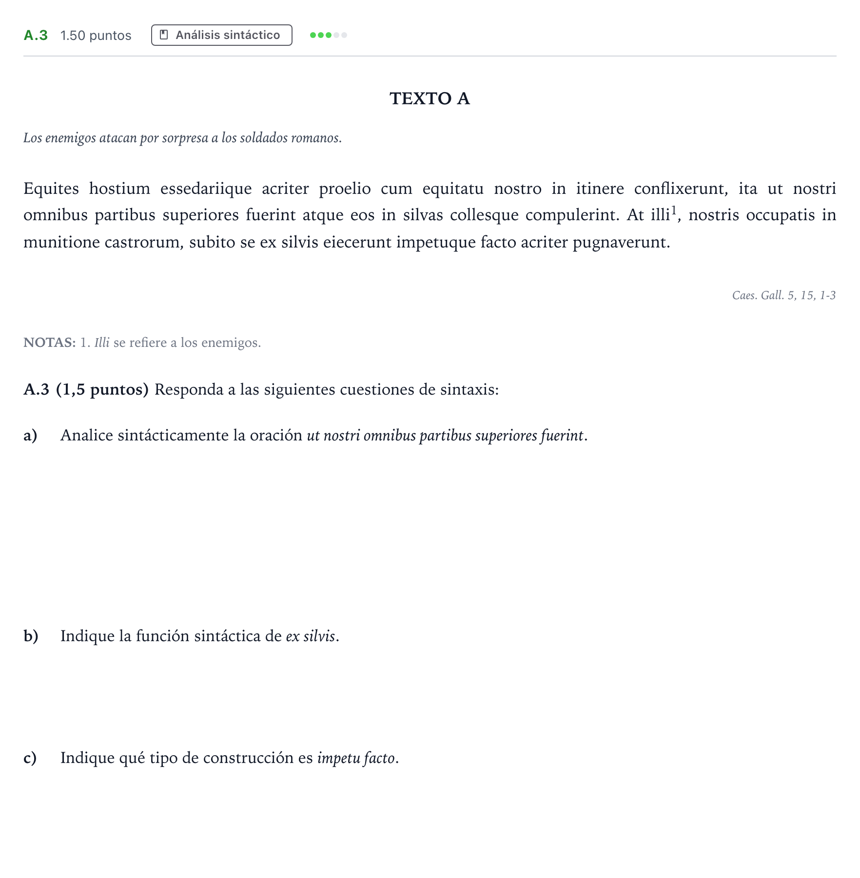 Enunciado: Ejercicio A.3 · Latín II PAU Madrid Modelo 2024