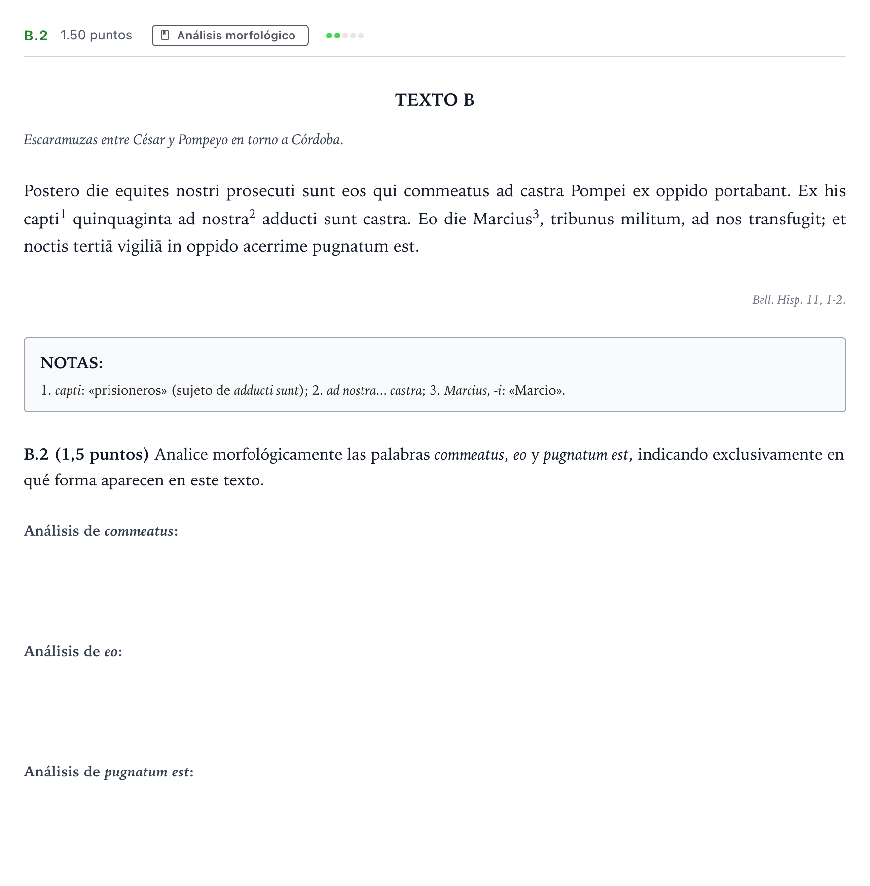 Enunciado: Ejercicio B.2 · Latín II PAU Madrid Modelo 2024