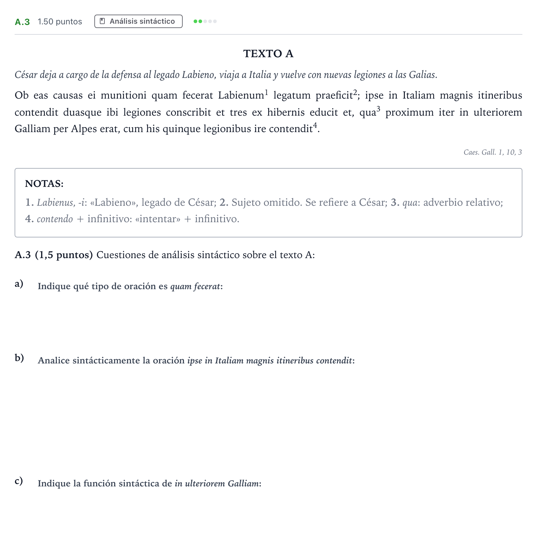 Enunciado: Ejercicio A.3 · Latín II PAU Madrid Ordinaria 2024