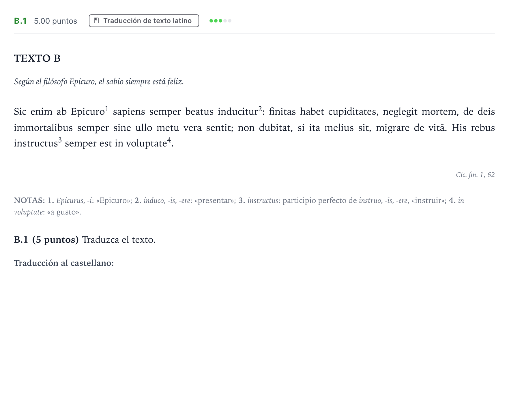 Enunciado: Ejercicio B.1 · Latín II PAU Madrid Ordinaria 2024
