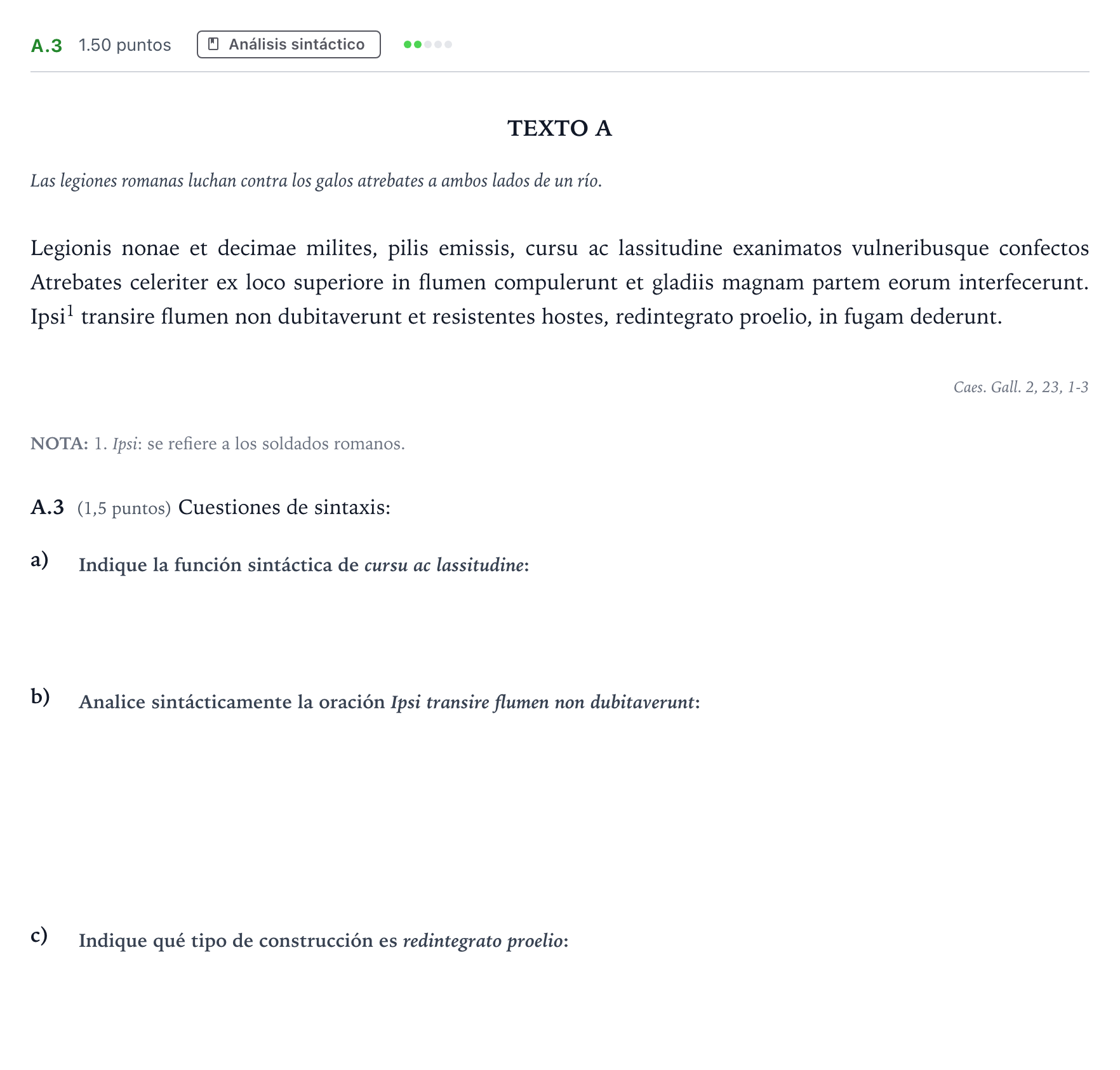 Enunciado: Ejercicio A.3 · Latín II PAU Madrid Ordinaria Coincidencias 2024