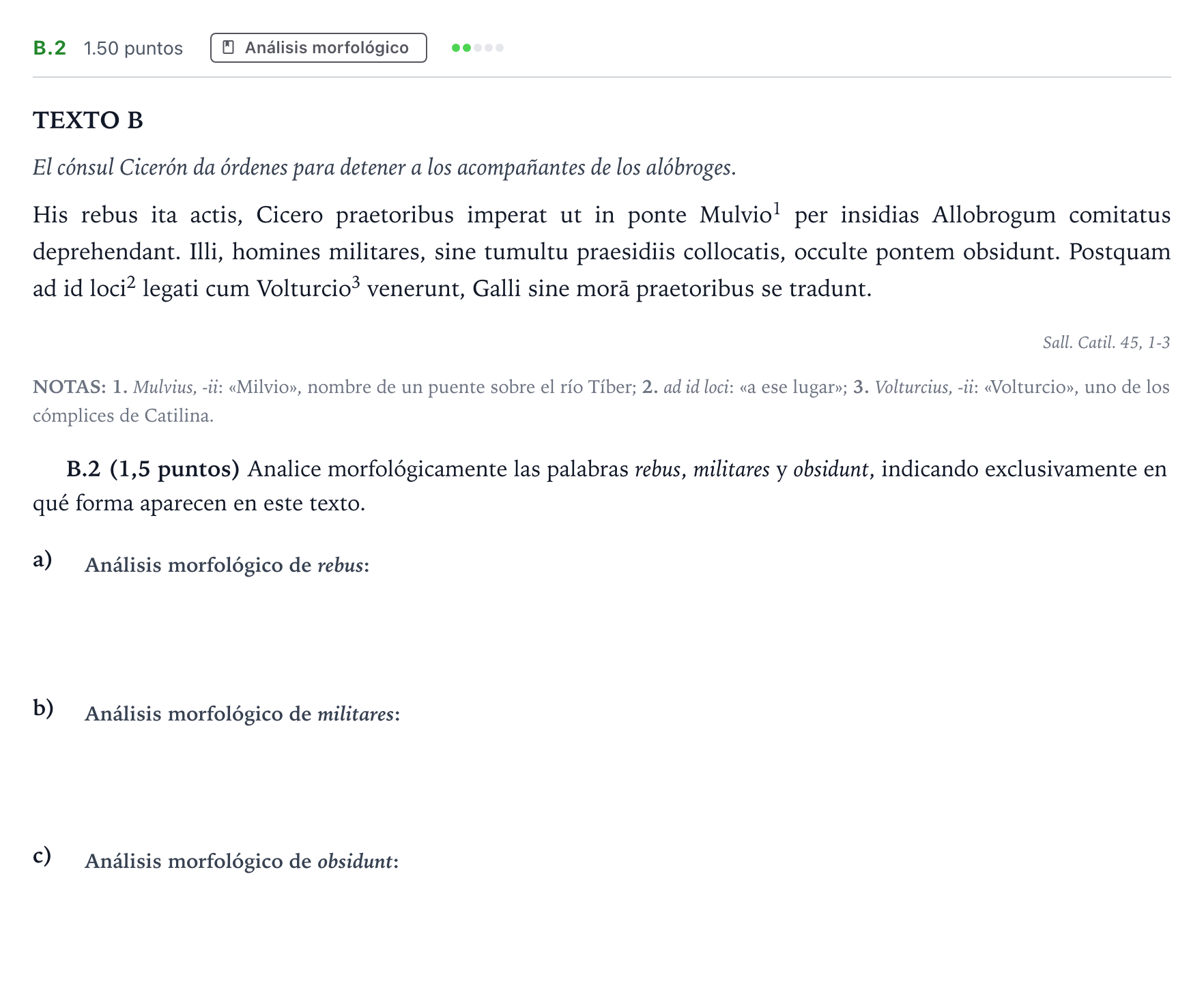 Enunciado: Ejercicio B.2 · Latín II PAU Madrid Ordinaria Coincidencias 2024