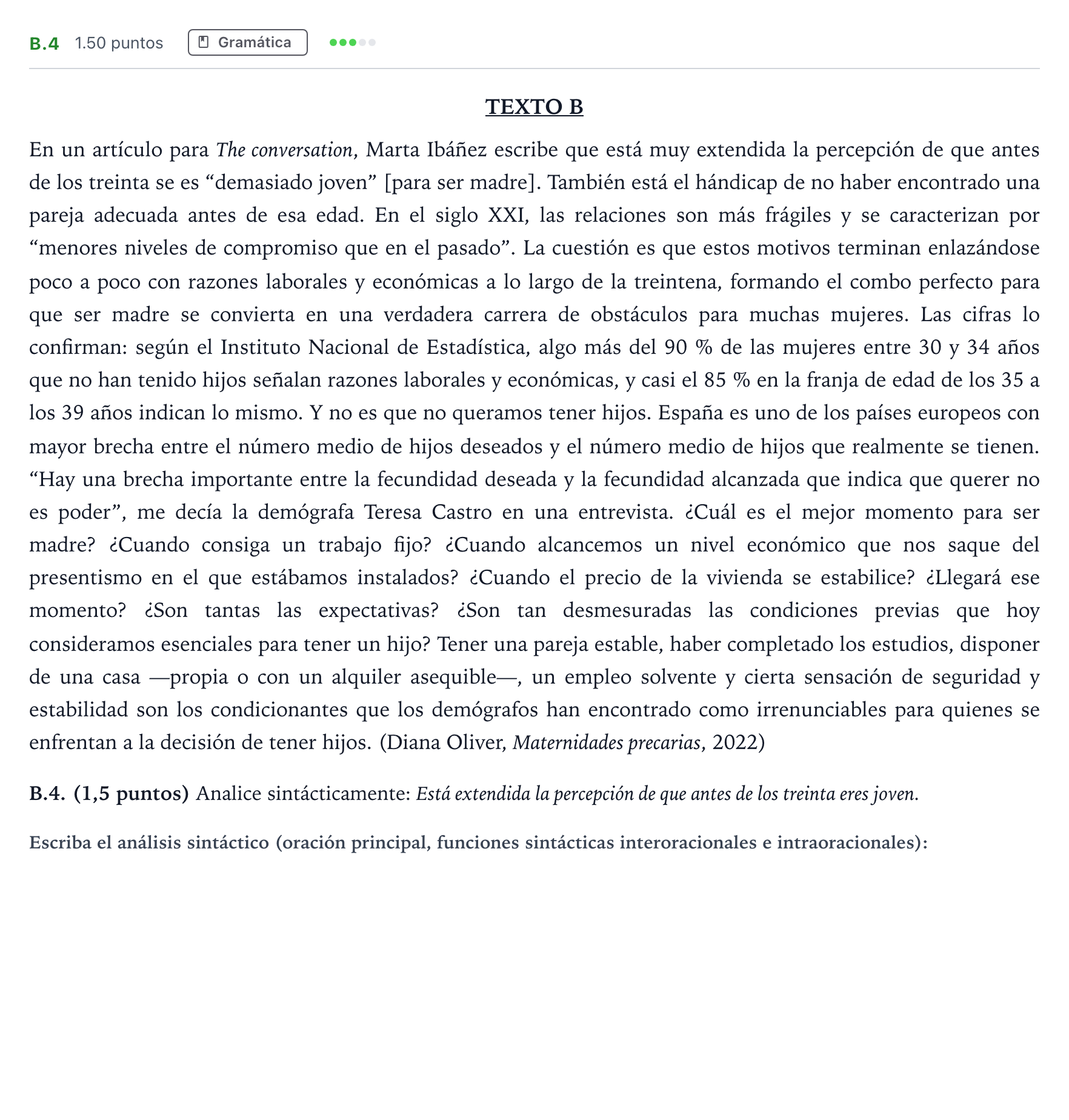 Enunciado: Ejercicio B.4 · Lengua Castellana y Literatura II PAU Madrid Modelo 2024