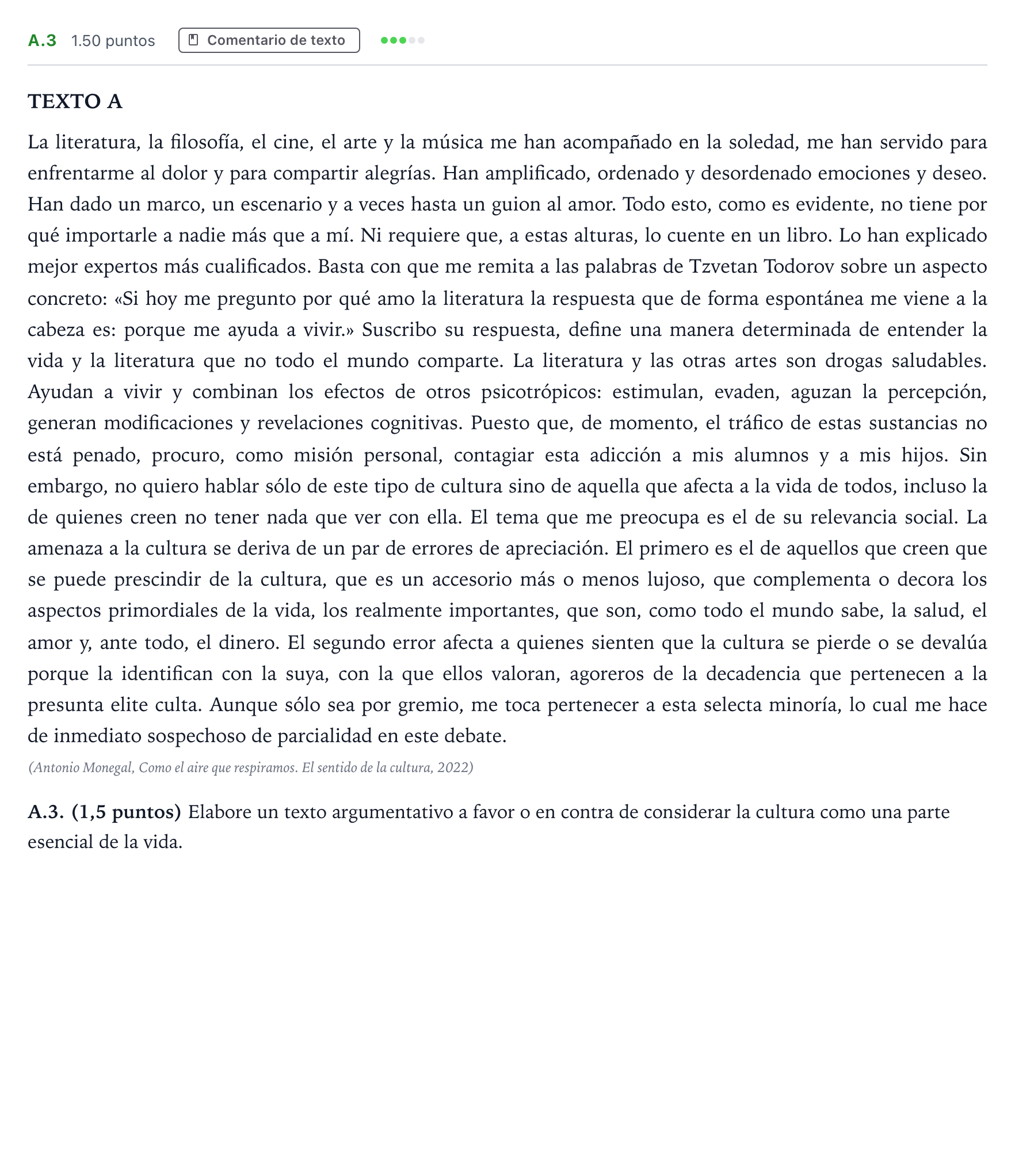 Enunciado: Ejercicio A.3 · Lengua Castellana y Literatura II PAU Madrid Ordinaria Coincidencias 2024