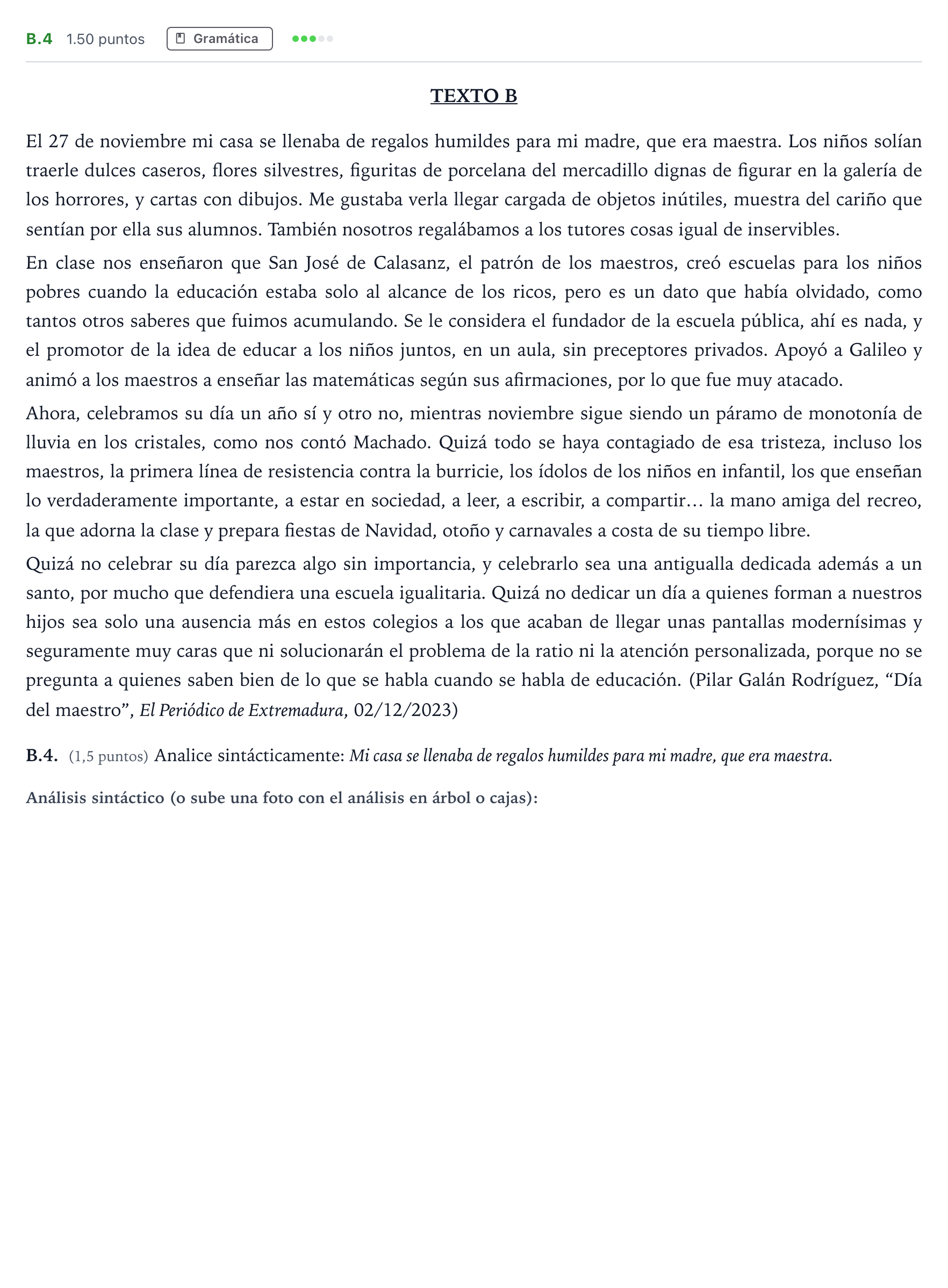 Enunciado: Ejercicio B.4 · Lengua Castellana y Literatura II PAU Madrid Ordinaria Coincidencias 2024