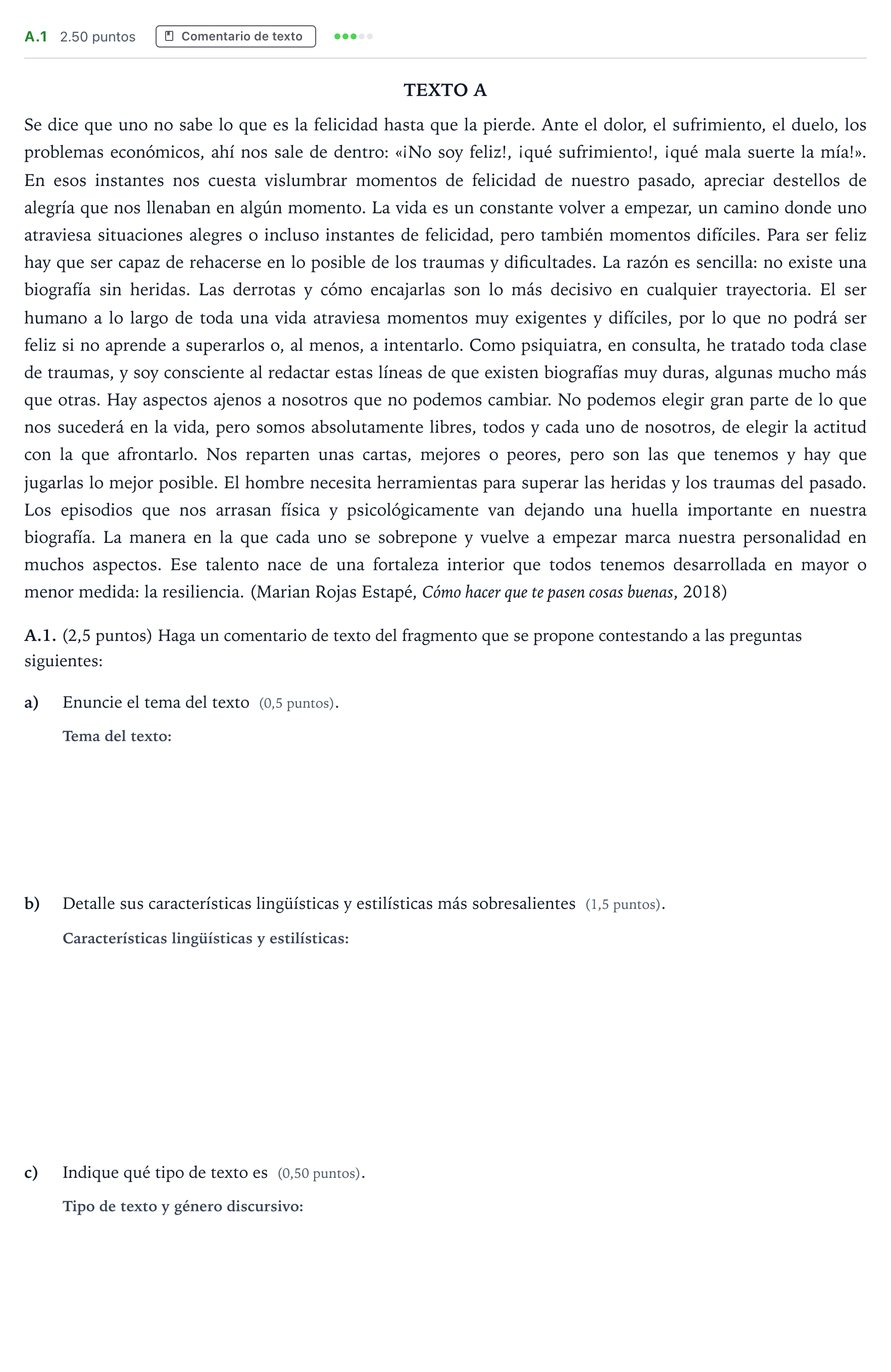 Enunciado: Ejercicio A.1 · Lengua Castellana y Literatura II PAU Madrid Ordinaria Lunes 2024