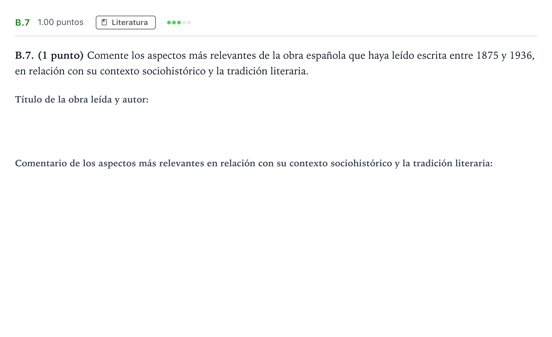 Enunciado: Ejercicio B.7 · Lengua Castellana y Literatura II PAU Madrid Ordinaria Lunes 2024