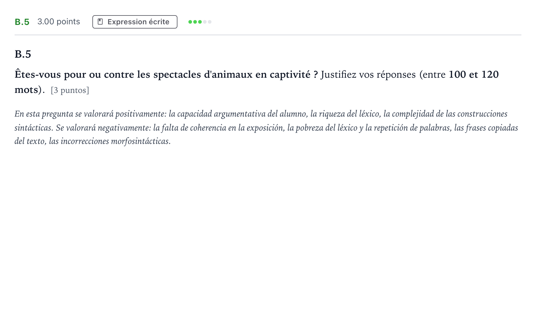 Enunciado: Ejercicio B.5 · Francés PAU Madrid Extraordinaria 2024