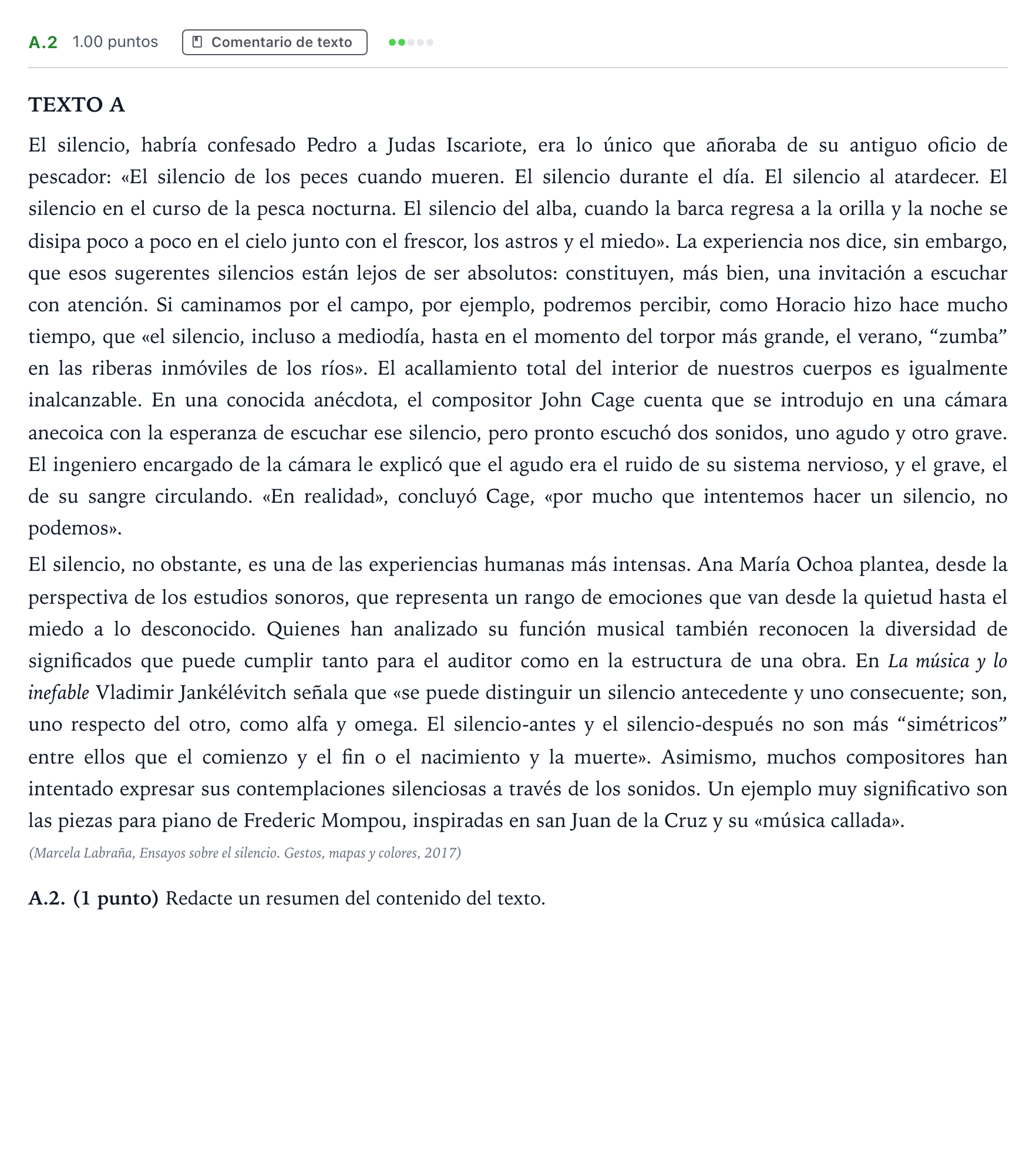 Enunciado: Ejercicio A.2 · Lengua Castellana y Literatura II PAU Madrid Ordinaria Martes 2024