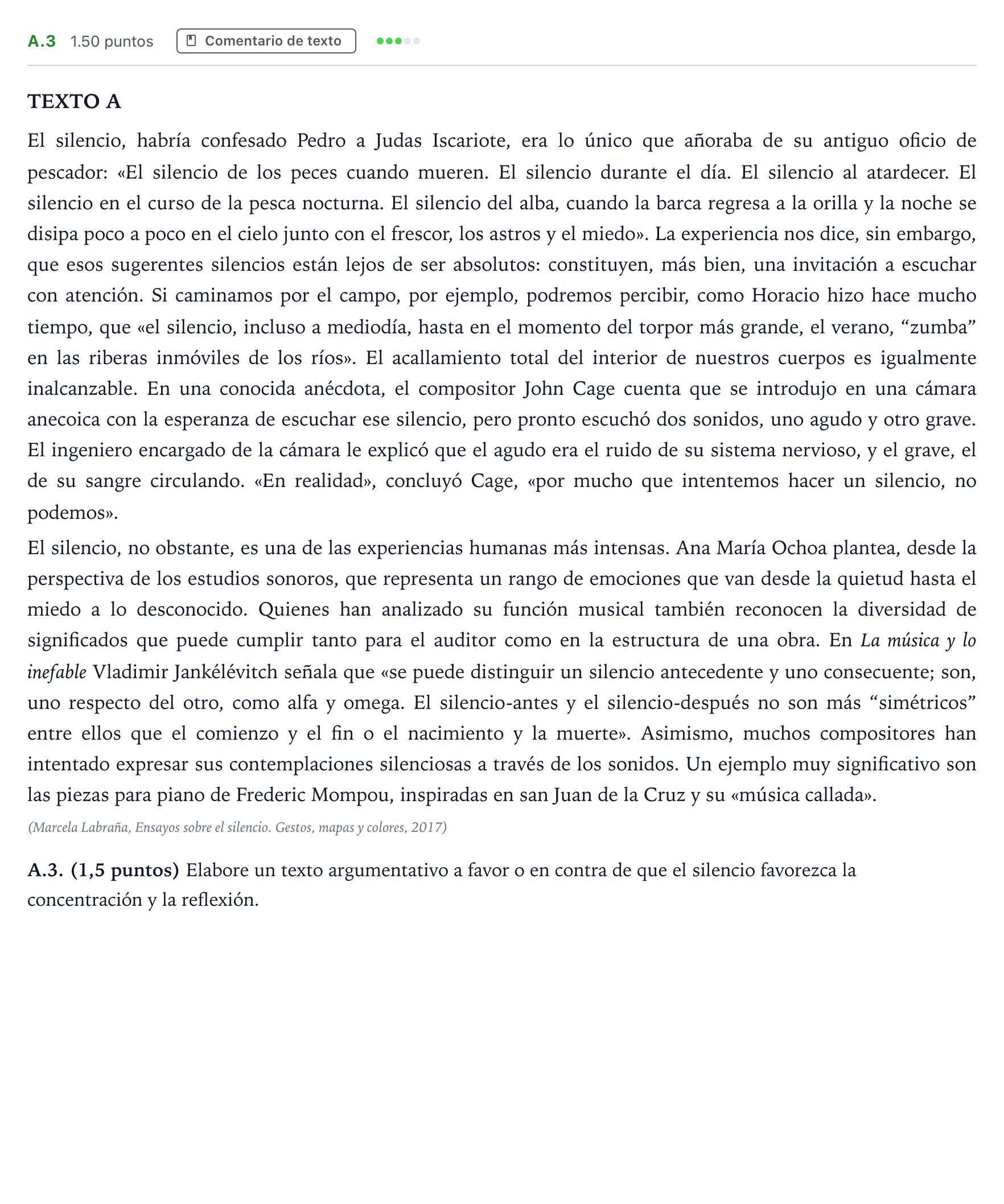 Enunciado: Ejercicio A.3 · Lengua Castellana y Literatura II PAU Madrid Ordinaria Martes 2024