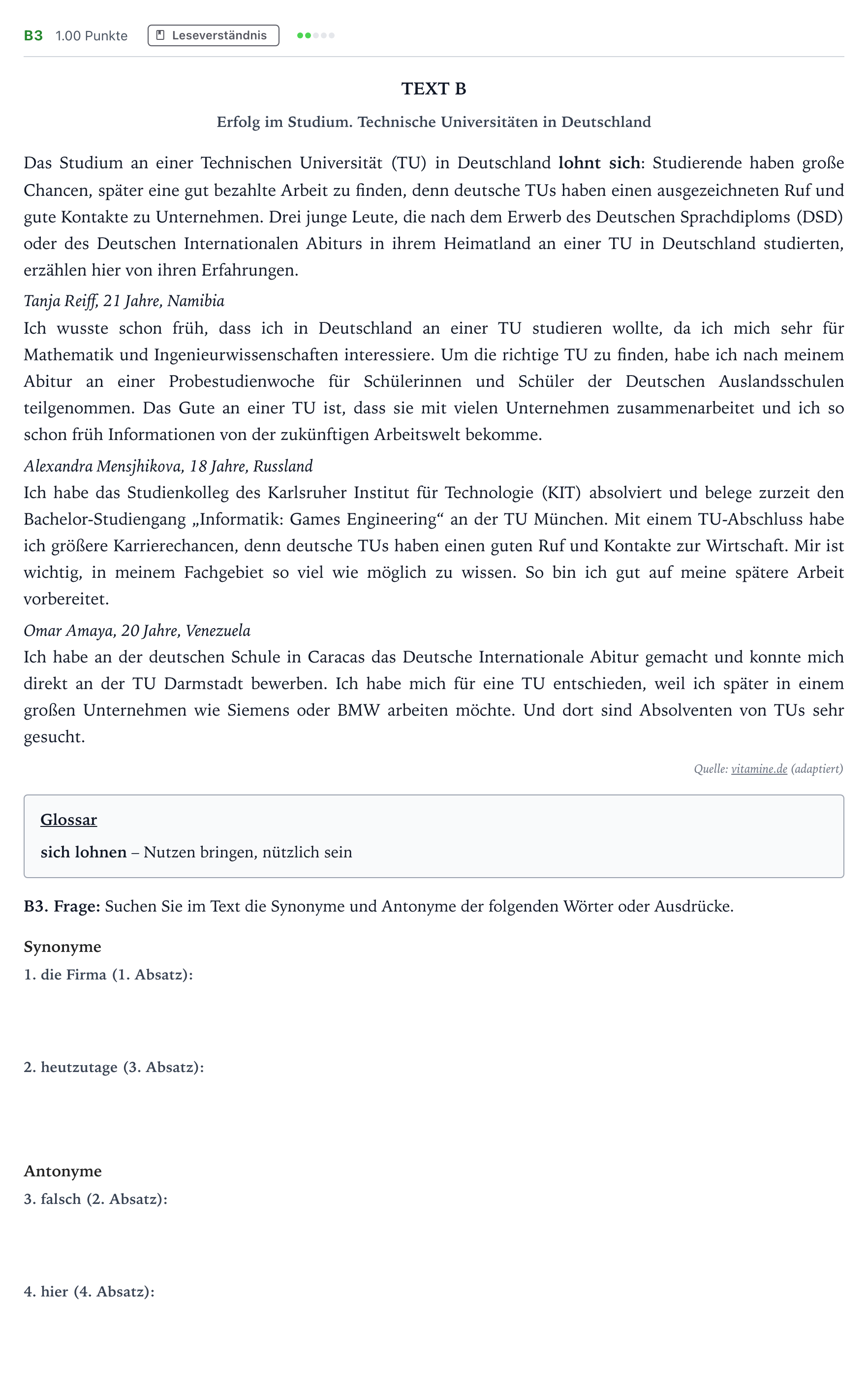 Enunciado: Ejercicio B3 · Alemán PAU Madrid Ordinaria Martes 2024