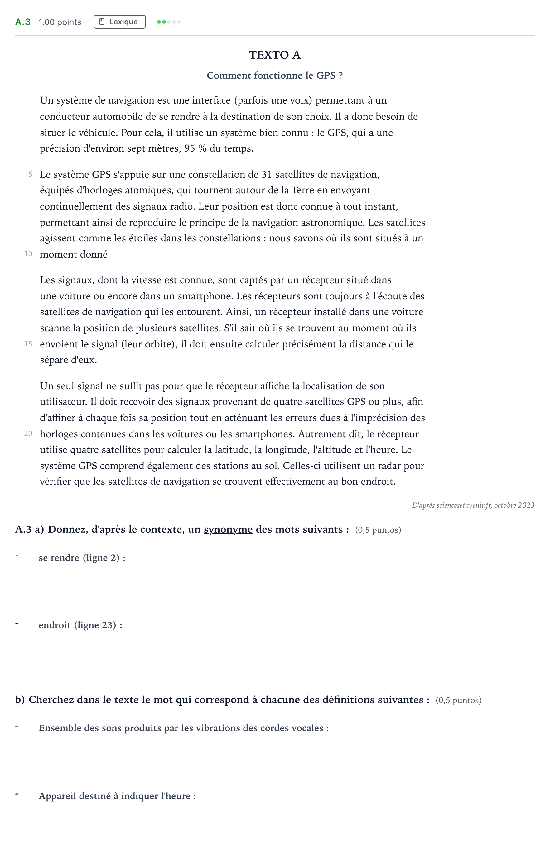 Enunciado: Ejercicio A.3 · Francés PAU Madrid Extraordinaria Coincidencias 2024