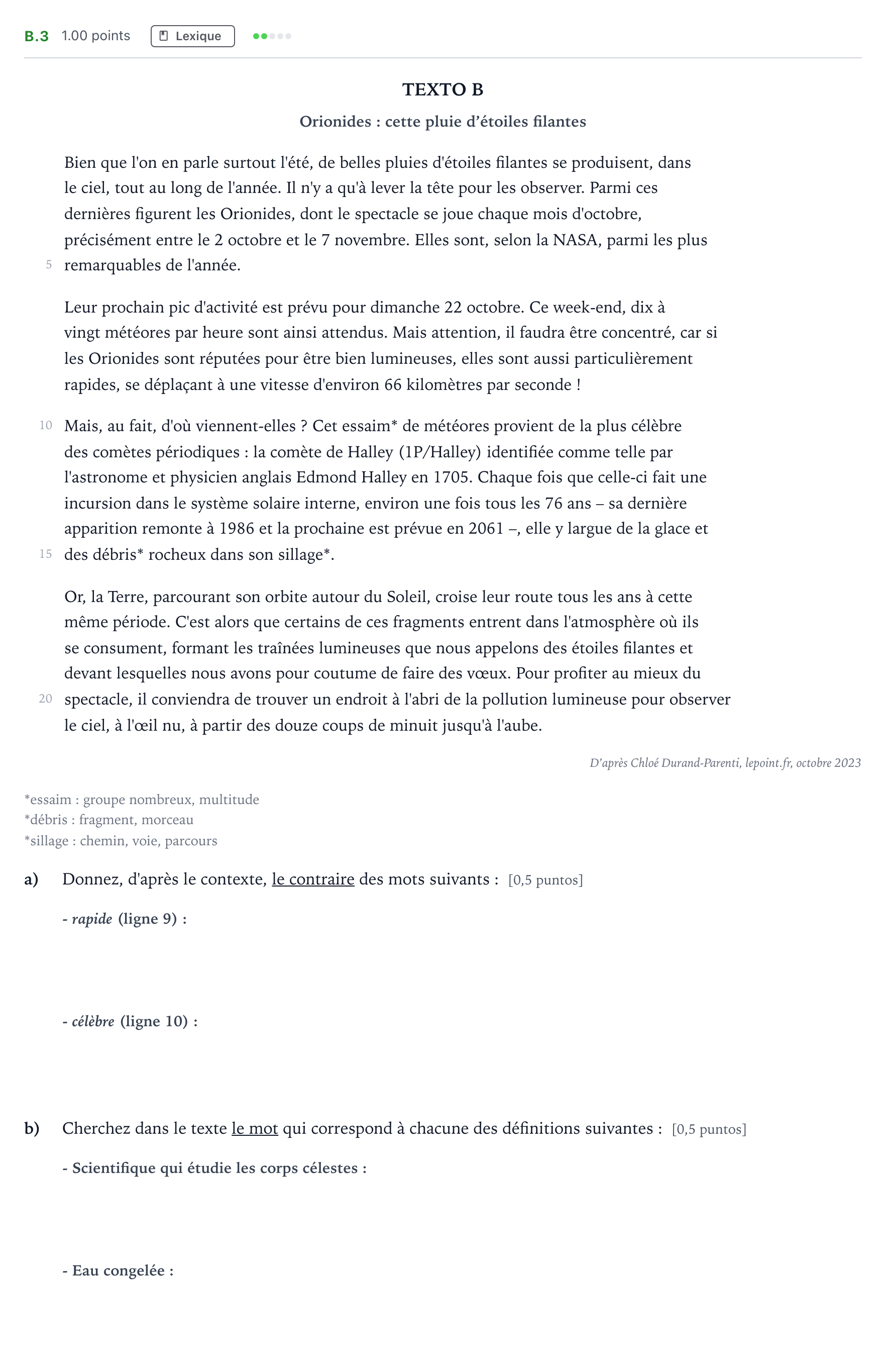 Enunciado: Ejercicio B.3 · Francés PAU Madrid Ordinaria 2024