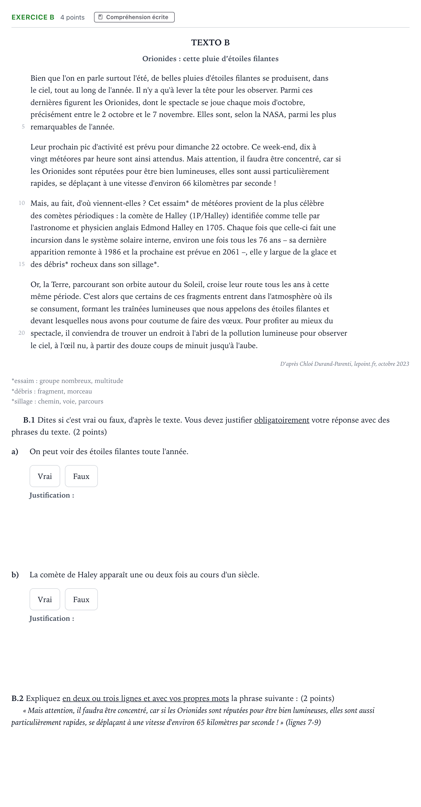 Enunciado: Ejercicio B · Francés PAU Madrid Ordinaria 2024