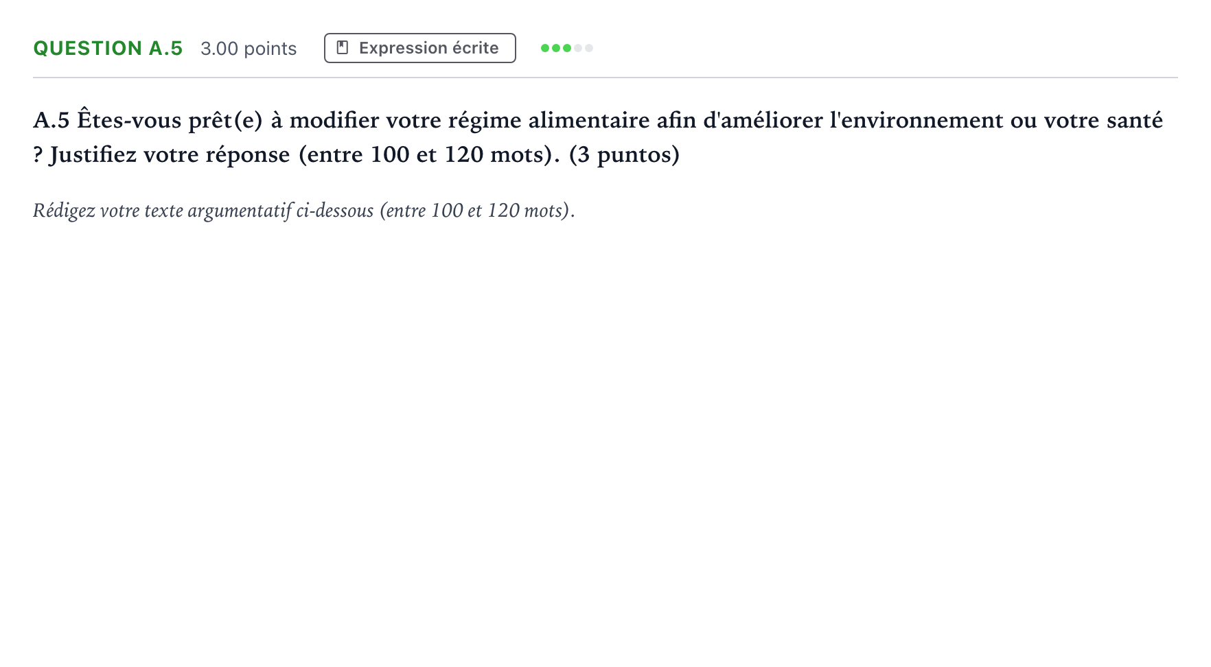 Enunciado: Question A.5 · Francés PAU Madrid Ordinaria Coincidencias 2024