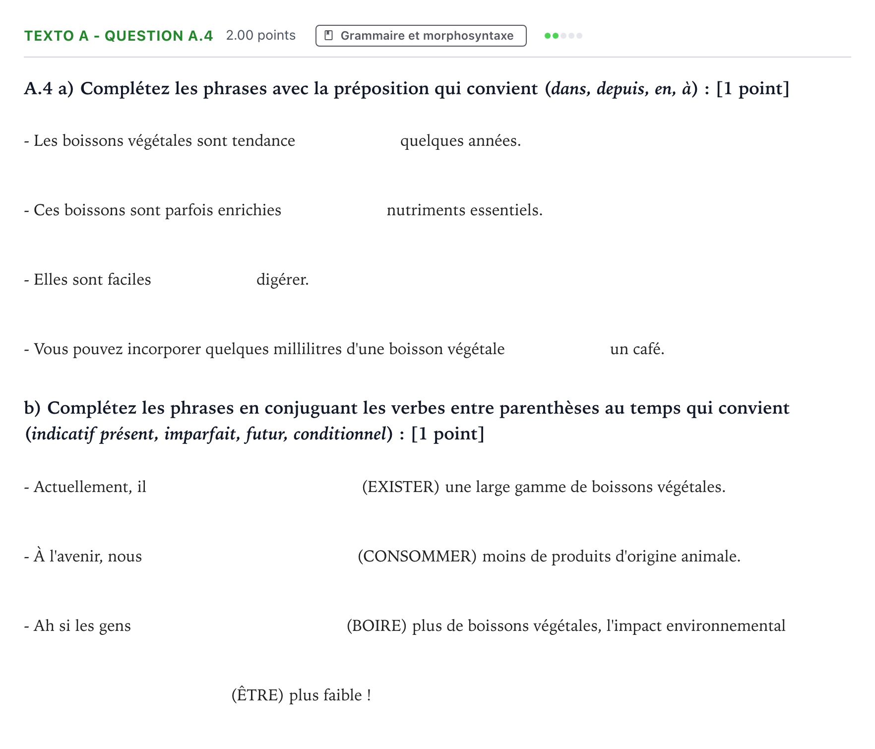 Enunciado: Ejercicio Texto A - Question A.4 · Francés PAU Madrid Ordinaria Coincidencias 2024