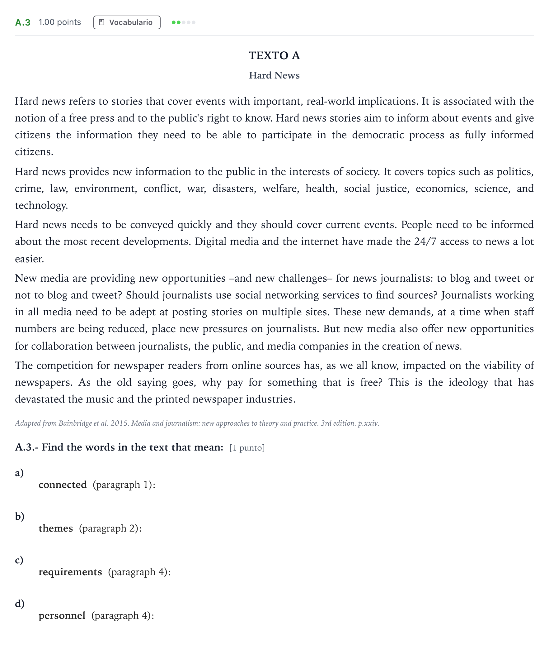 Enunciado: Ejercicio A.3 · Inglés PAU Madrid Extraordinaria (2) 2024