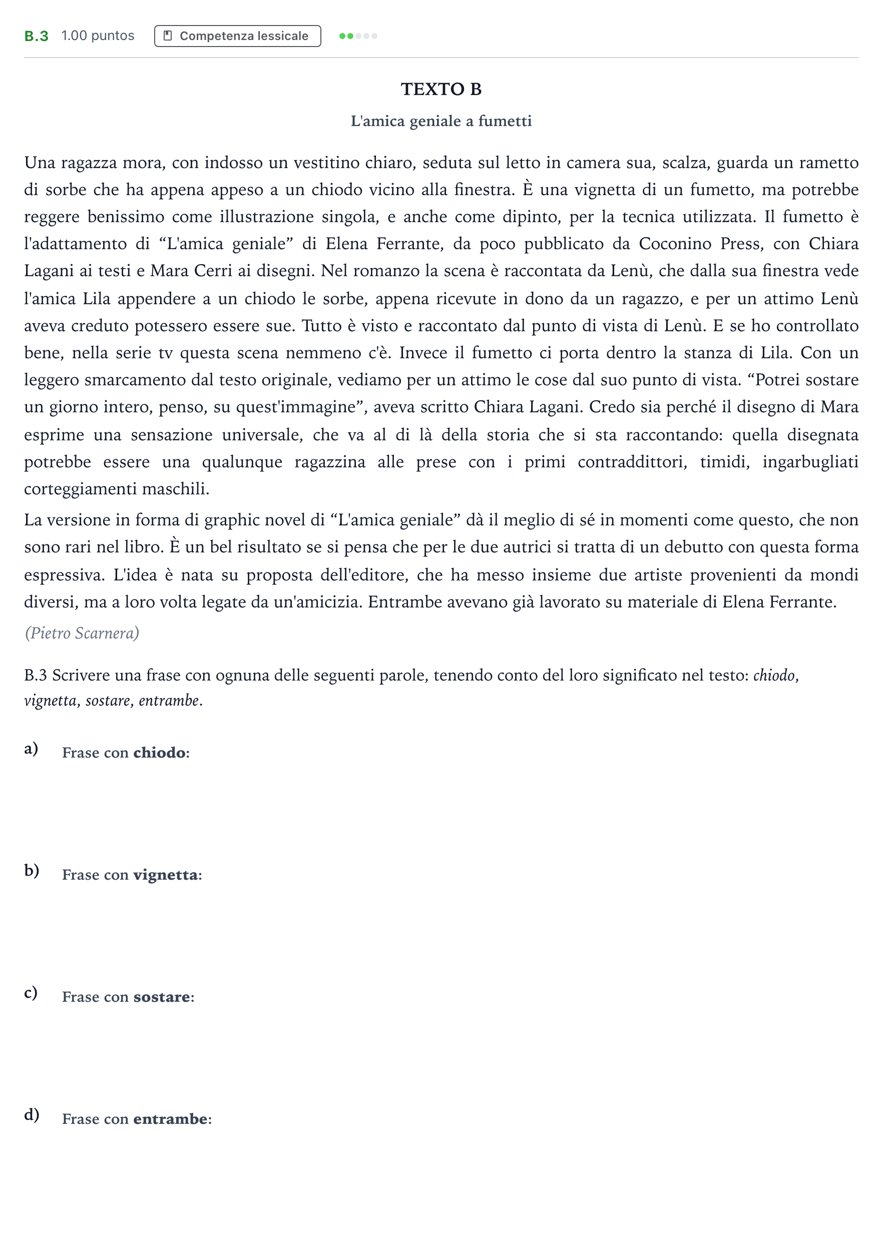 Enunciado: Ejercicio B.3 · Italiano PAU Madrid Extraordinaria 2024