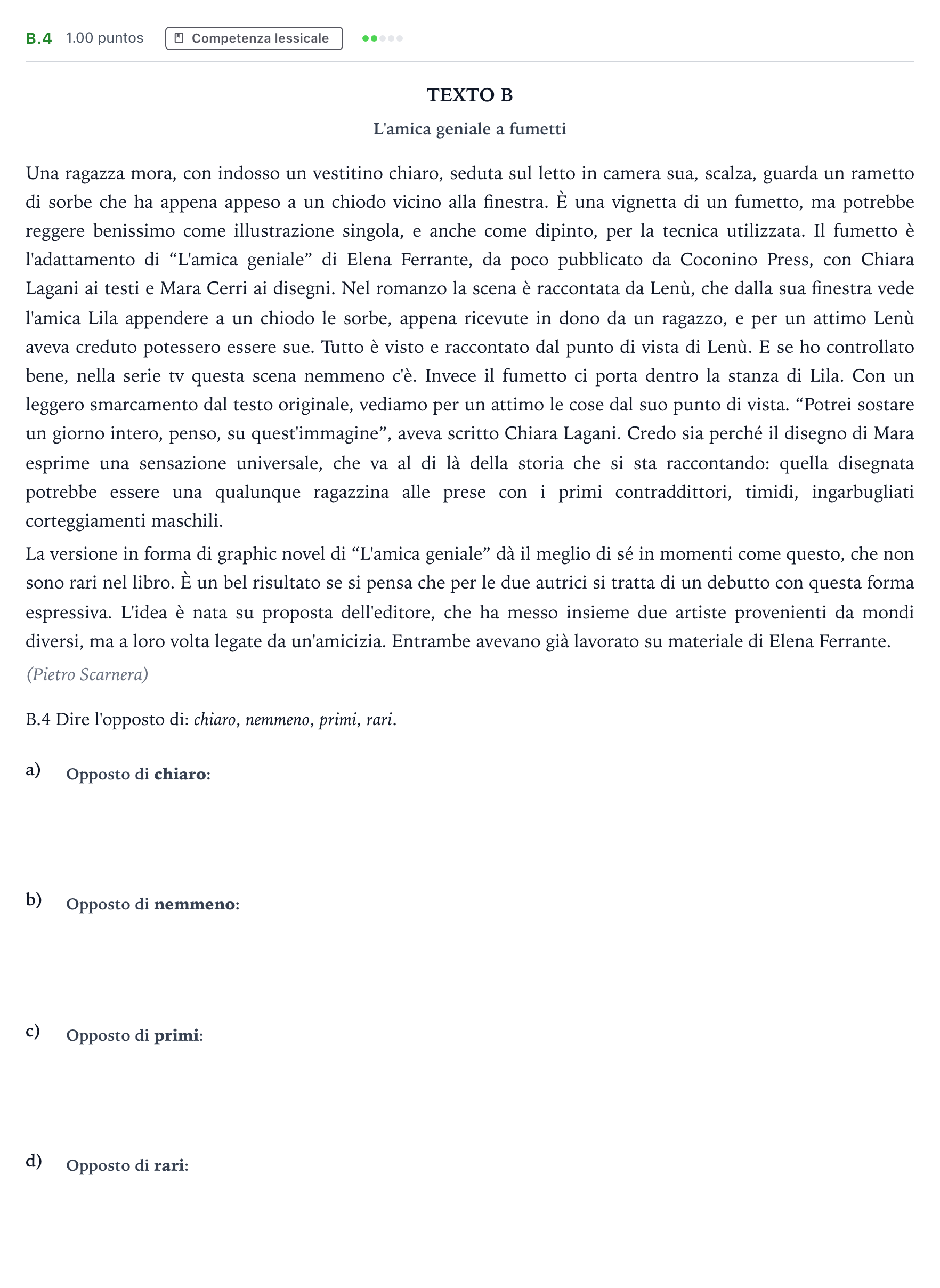 Enunciado: Ejercicio B.4 · Italiano PAU Madrid Extraordinaria 2024