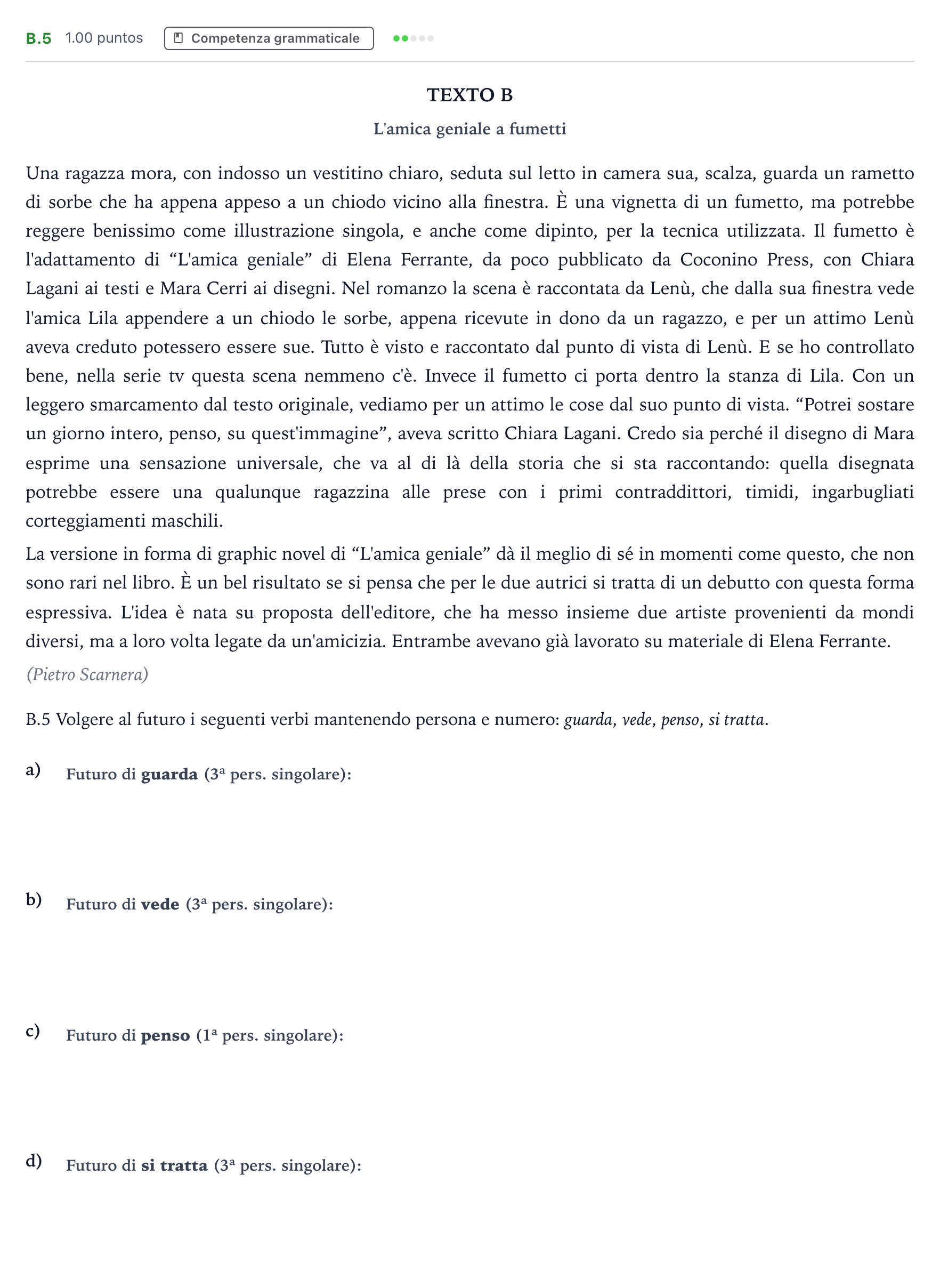 Enunciado: Ejercicio B.5 · Italiano PAU Madrid Extraordinaria 2024