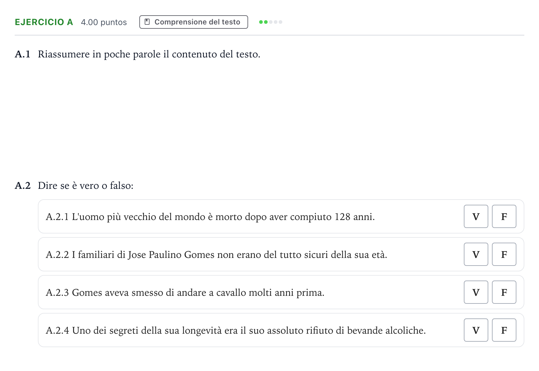 Enunciado: Ejercicio A · Italiano PAU Madrid Ordinaria 2024