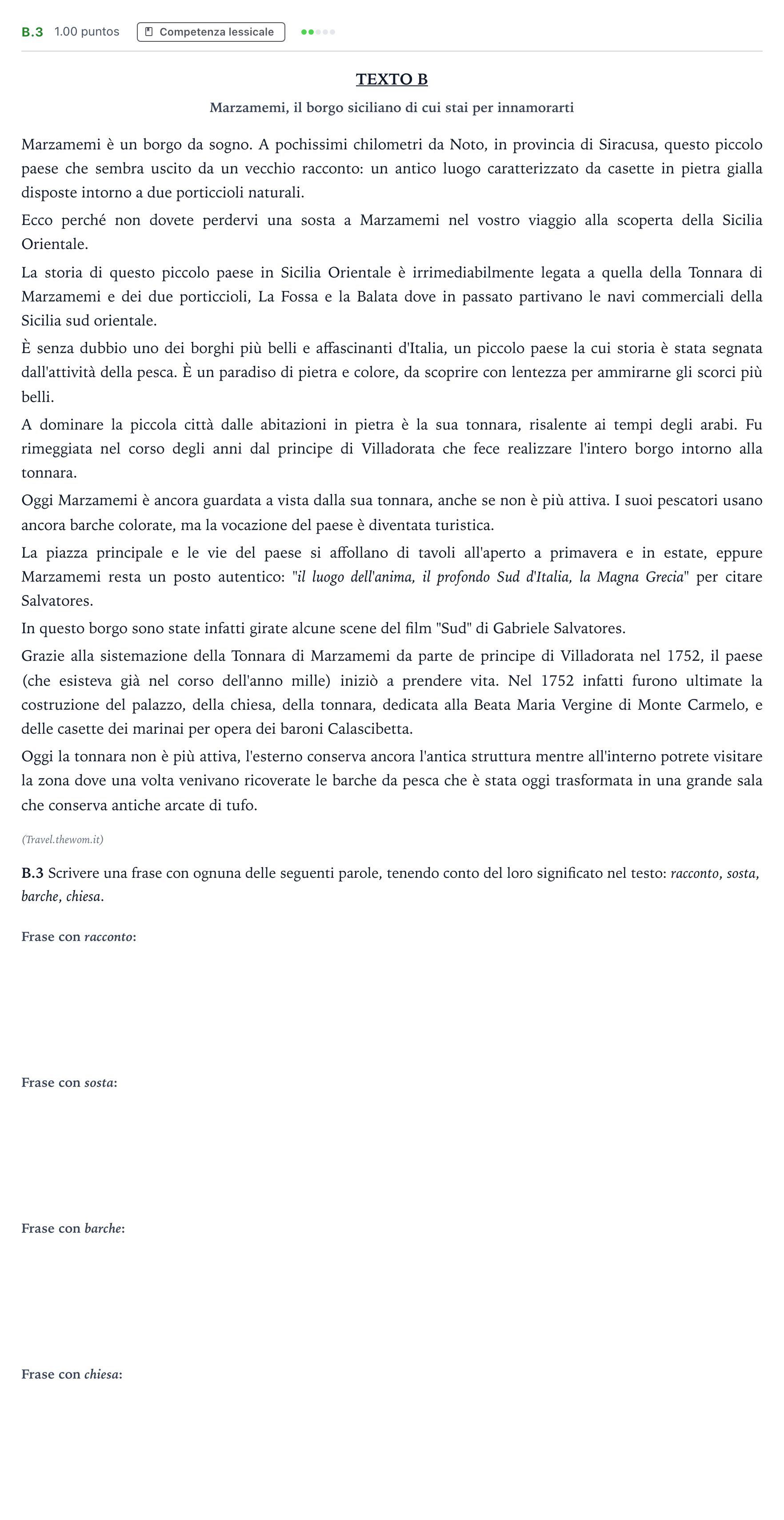Enunciado: Ejercicio B.3 · Italiano PAU Madrid Ordinaria 2024
