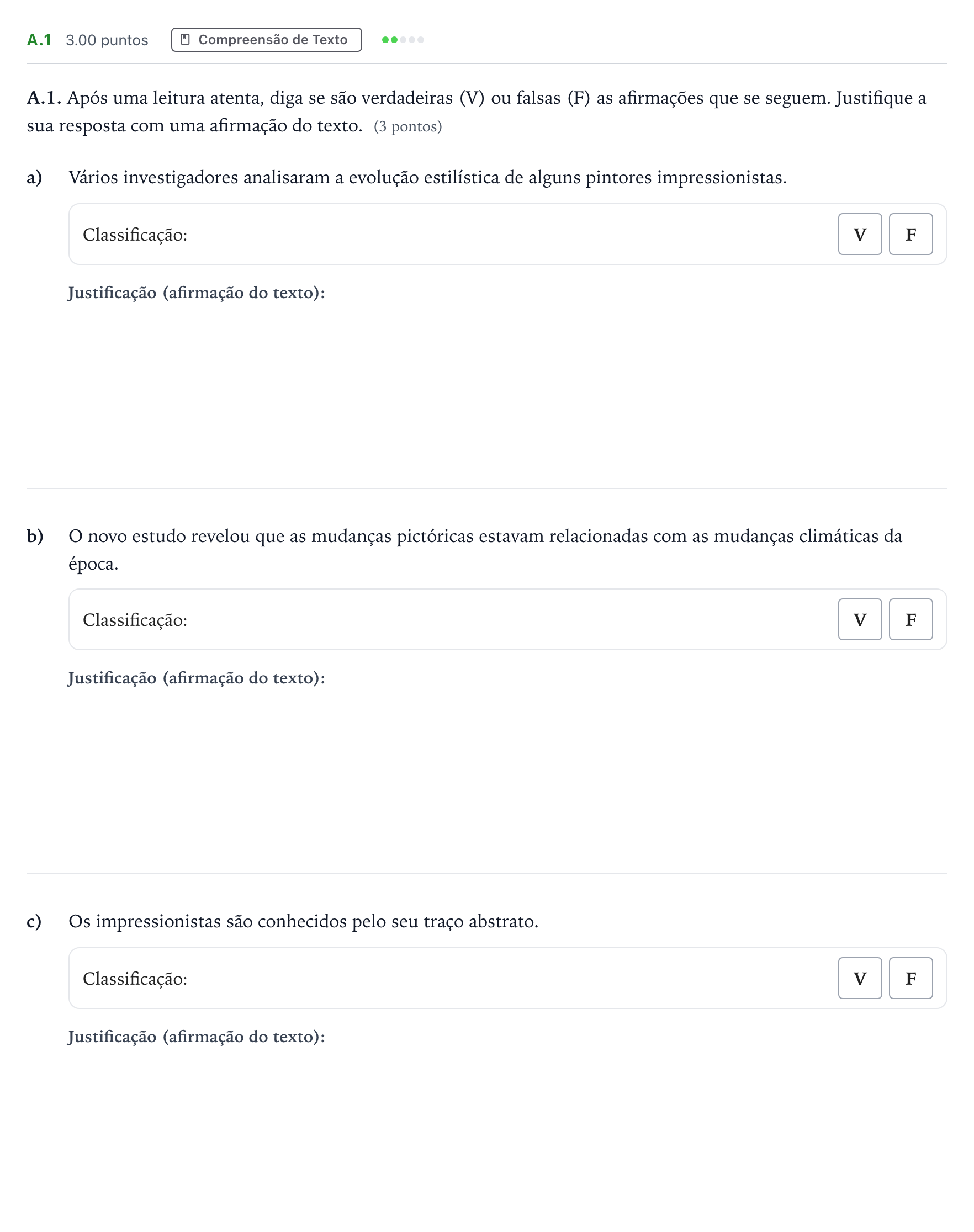 Enunciado: Ejercicio A.1 · Portugués PAU Madrid Modelo 2024