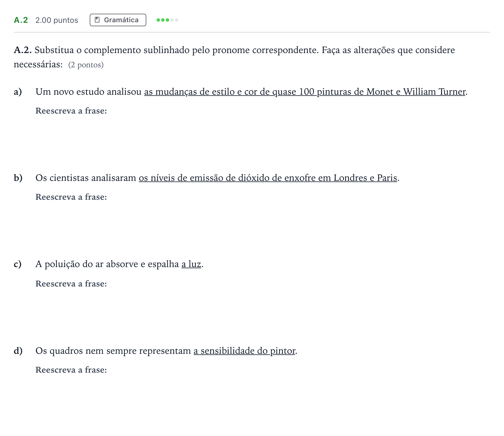 Enunciado: Ejercicio A.2 · Portugués PAU Madrid Modelo 2024