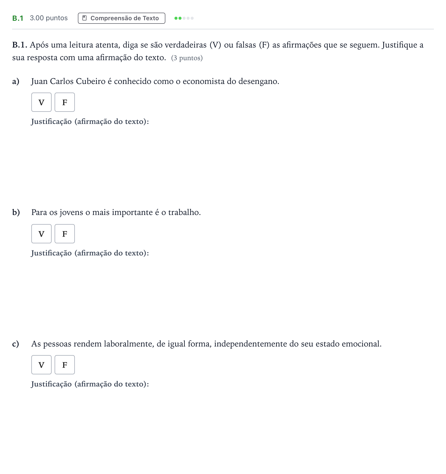 Enunciado: Ejercicio B.1 · Portugués PAU Madrid Modelo 2024