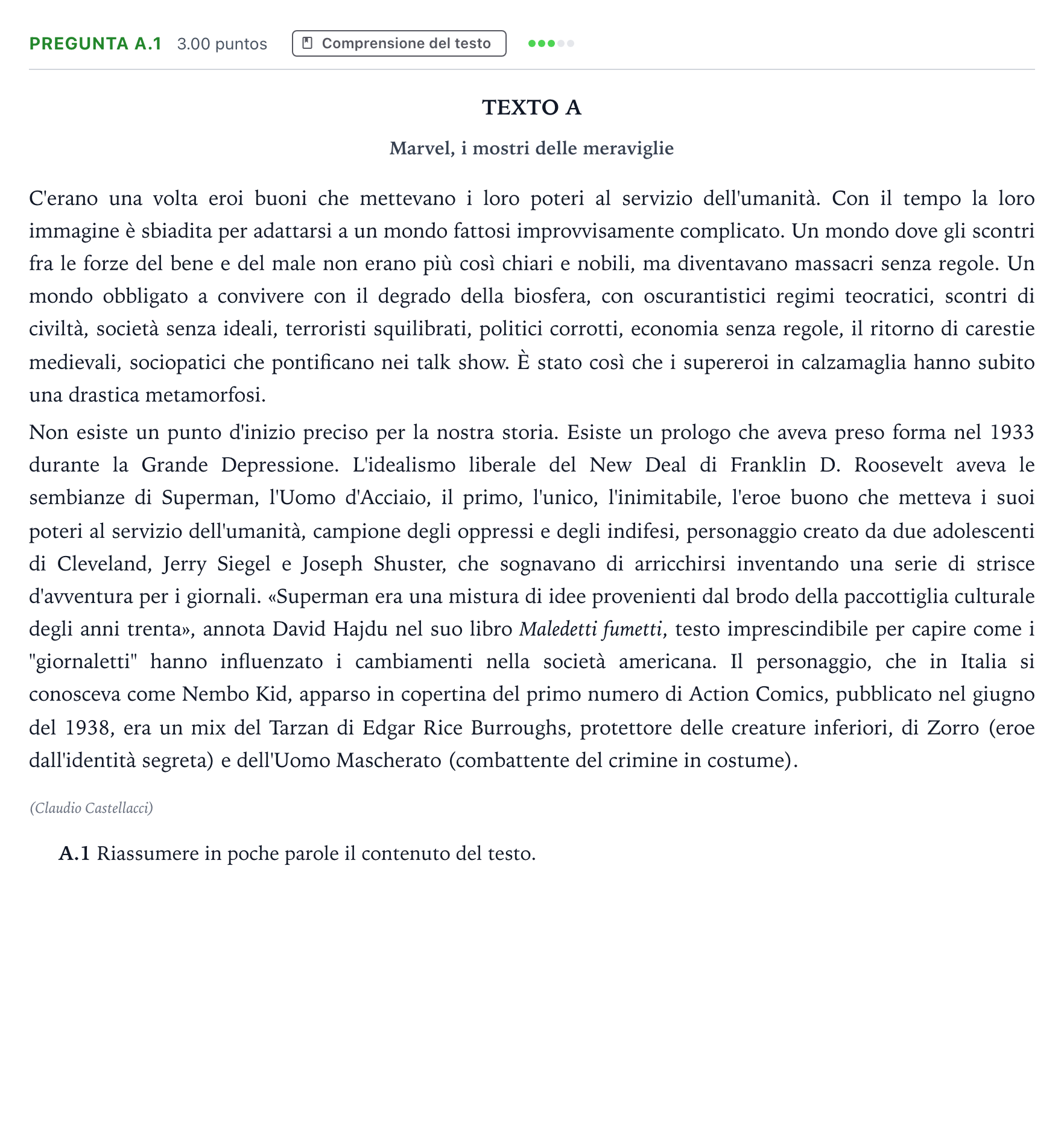 Enunciado: Pregunta A.1 · Italiano PAU Madrid Ordinaria Coincidencias 2024