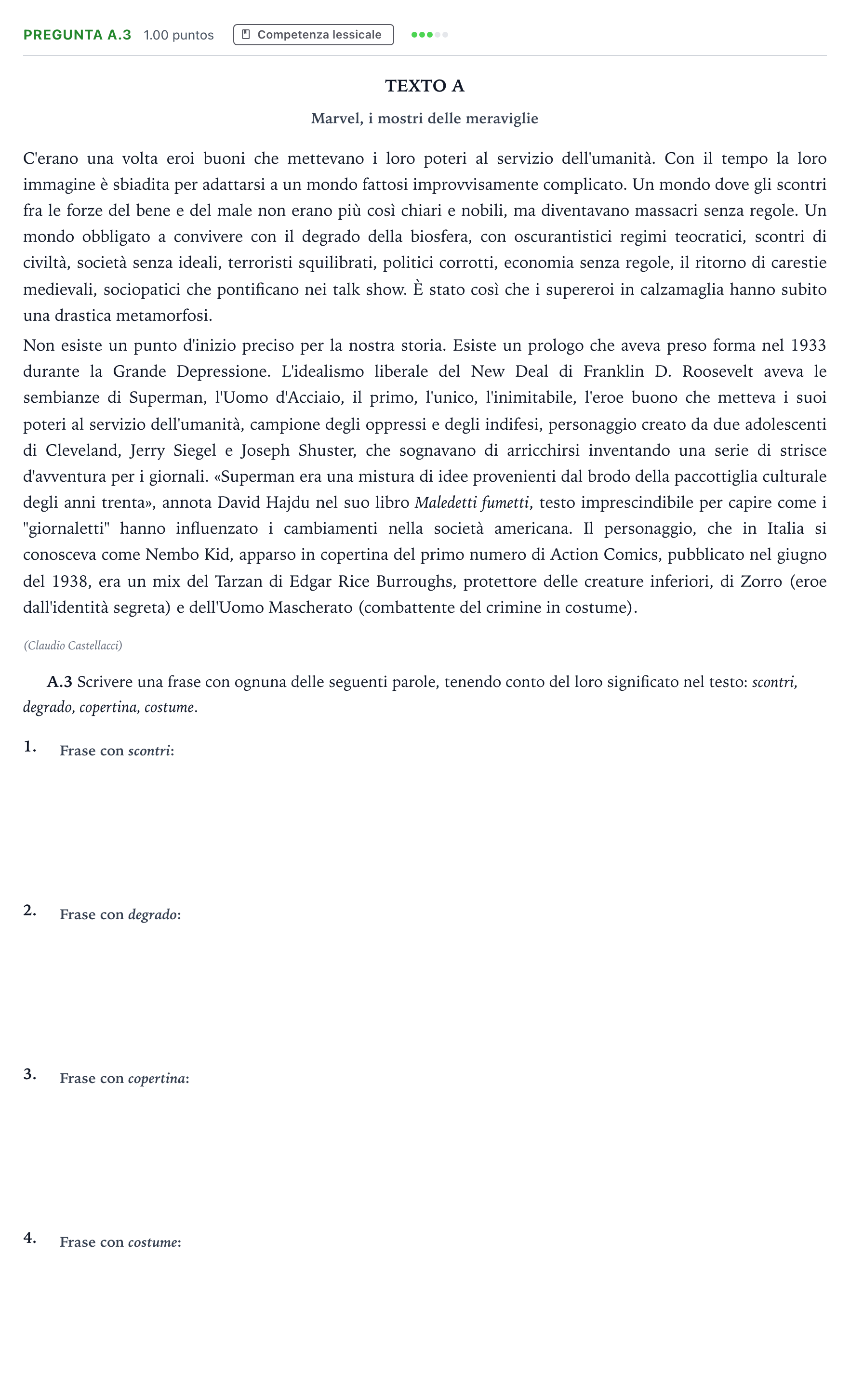 Enunciado: Pregunta A.3 · Italiano PAU Madrid Ordinaria Coincidencias 2024