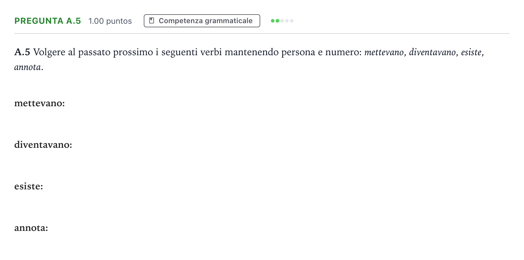 Enunciado: Pregunta A.5 · Italiano PAU Madrid Ordinaria Coincidencias 2024