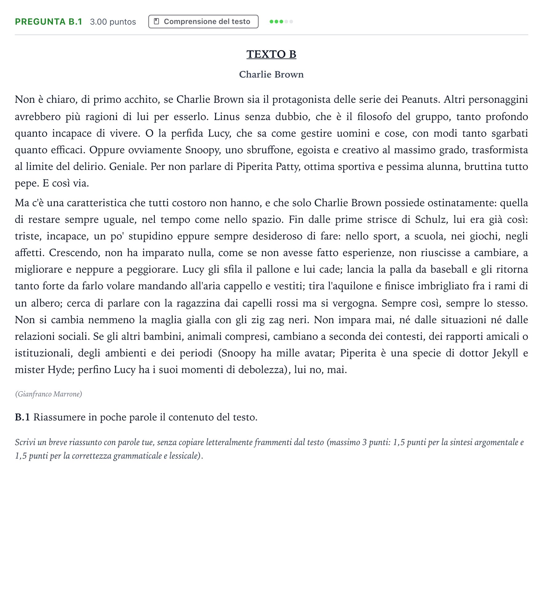 Enunciado: Pregunta B.1 · Italiano PAU Madrid Ordinaria Coincidencias 2024
