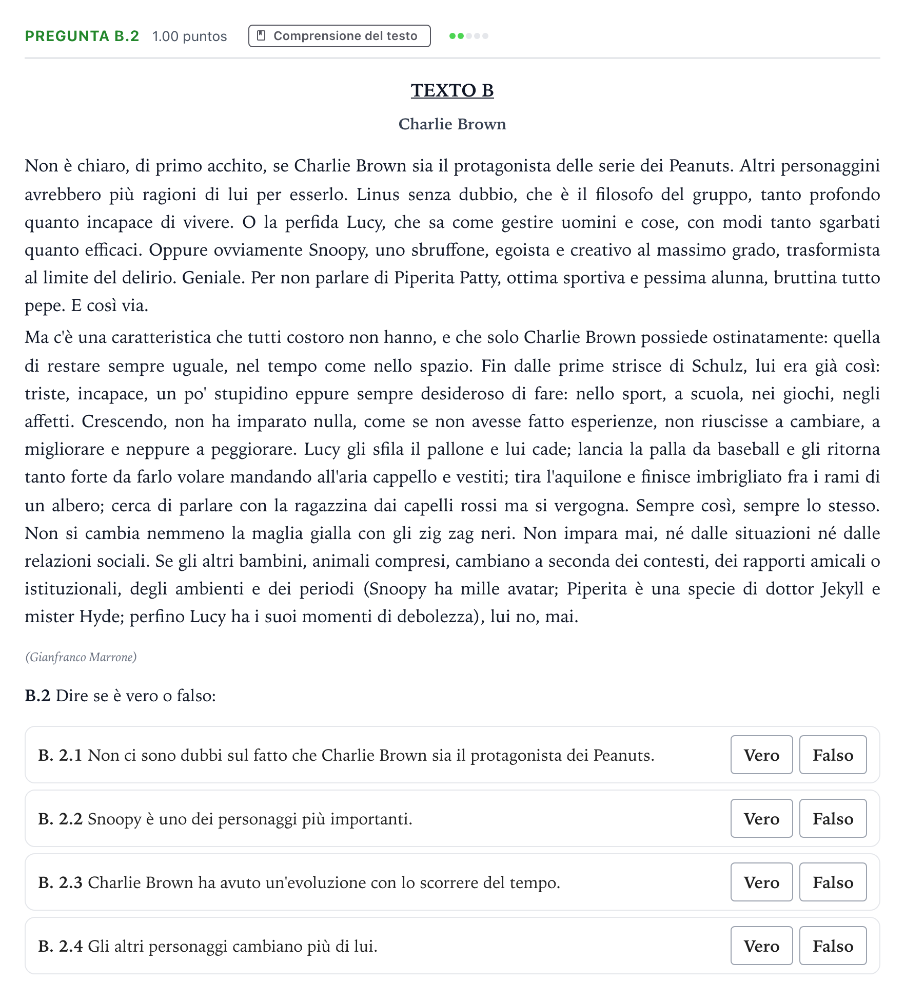 Enunciado: Pregunta B.2 · Italiano PAU Madrid Ordinaria Coincidencias 2024