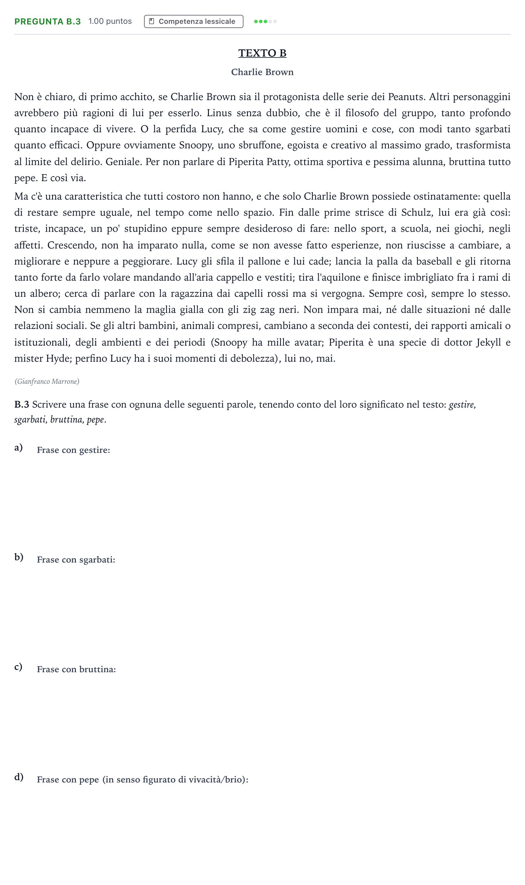 Enunciado: Pregunta B.3 · Italiano PAU Madrid Ordinaria Coincidencias 2024