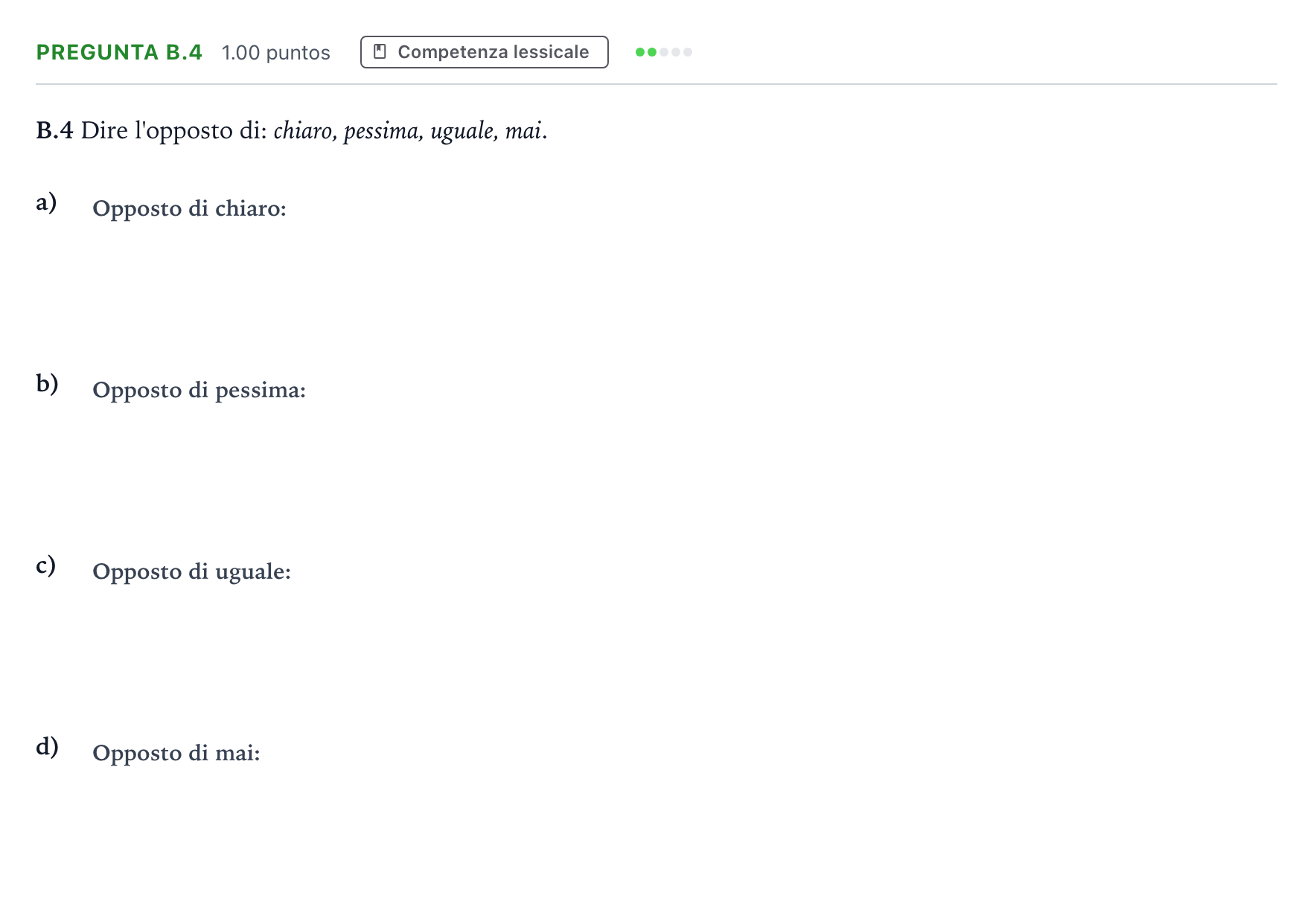 Enunciado: Pregunta B.4 · Italiano PAU Madrid Ordinaria Coincidencias 2024