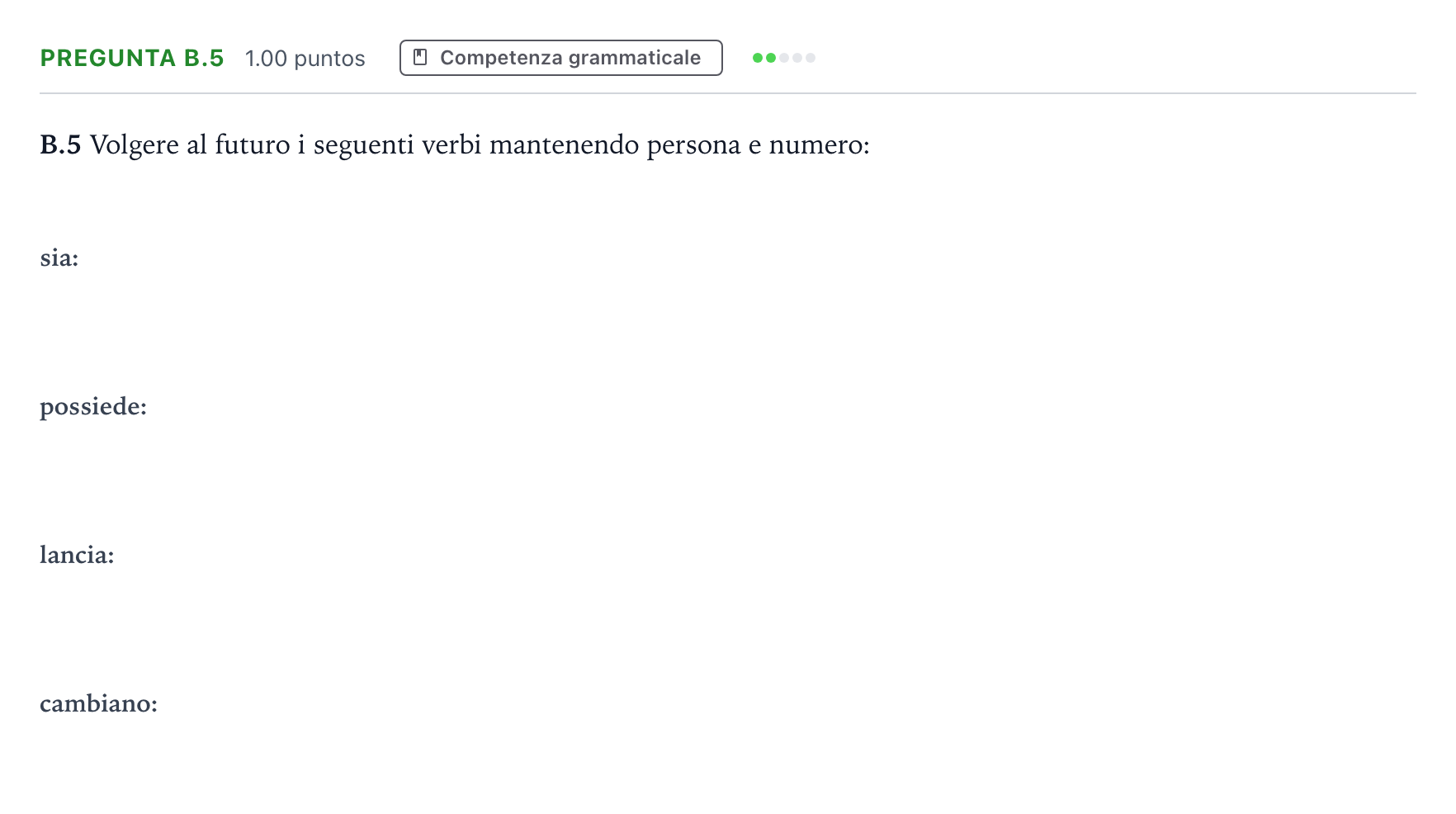 Enunciado: Pregunta B.5 · Italiano PAU Madrid Ordinaria Coincidencias 2024