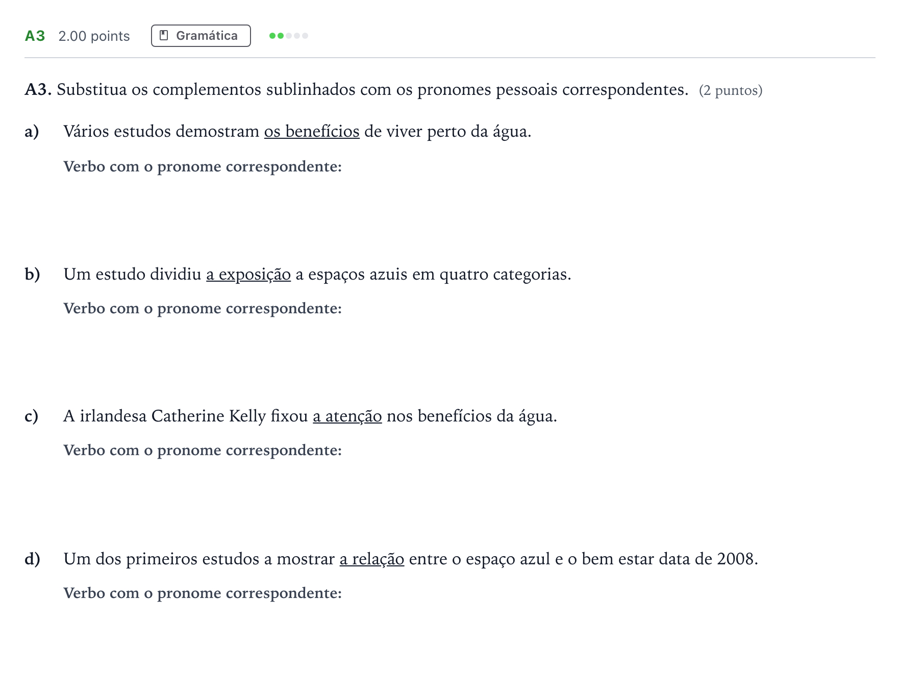 Enunciado: Ejercicio A3 · Portugués PAU Madrid Ordinaria 2024